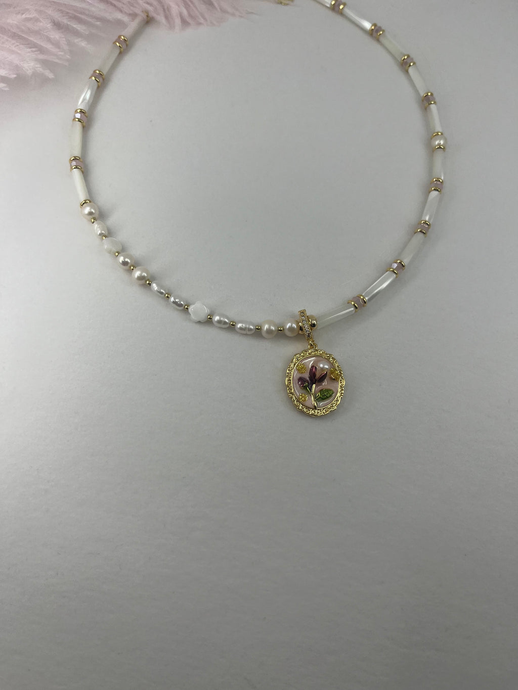 Natural Pearl and Trochus Shell Pendant Necklace, 18K Gold-Plated