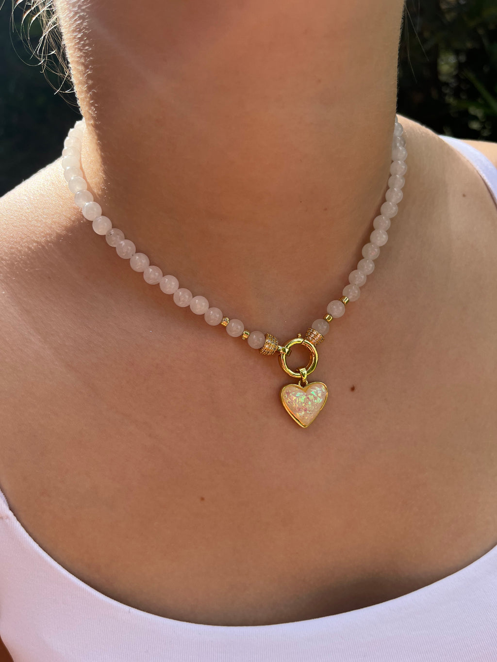 Natural White Jade Necklace with Heart Pendant