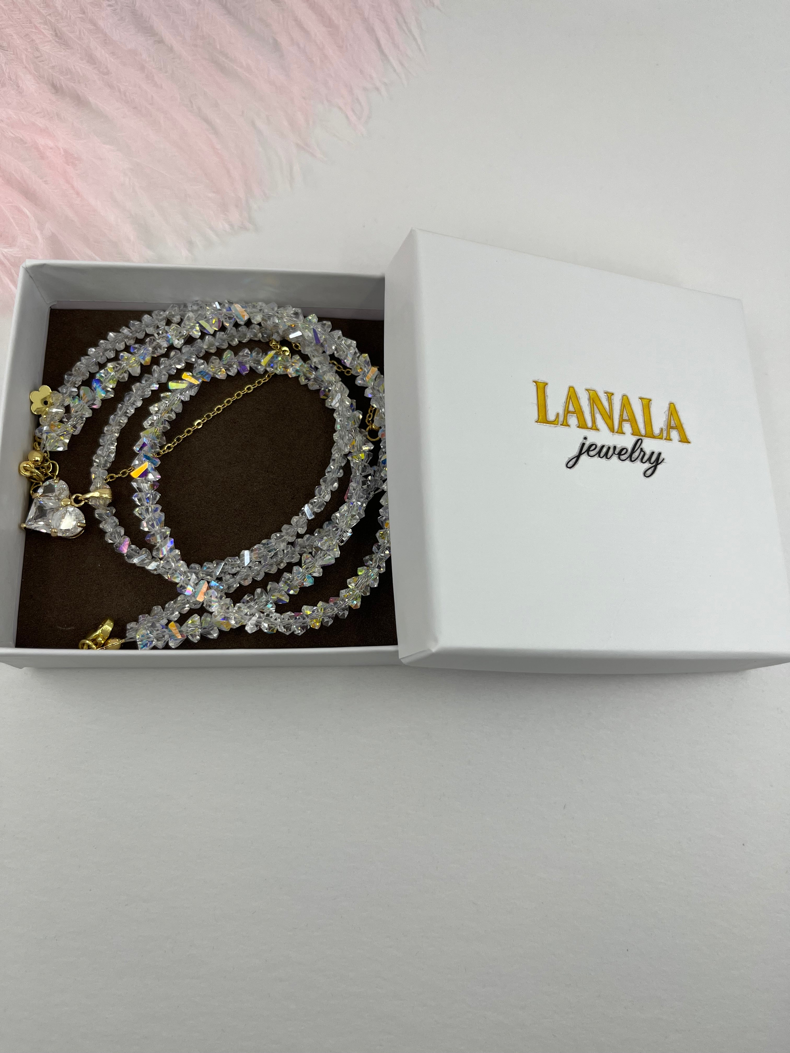 Set: Heart Crystal Choker Necklace and Earrings – 18K Gold Plated, Cubic Zirconia, Nickel Free