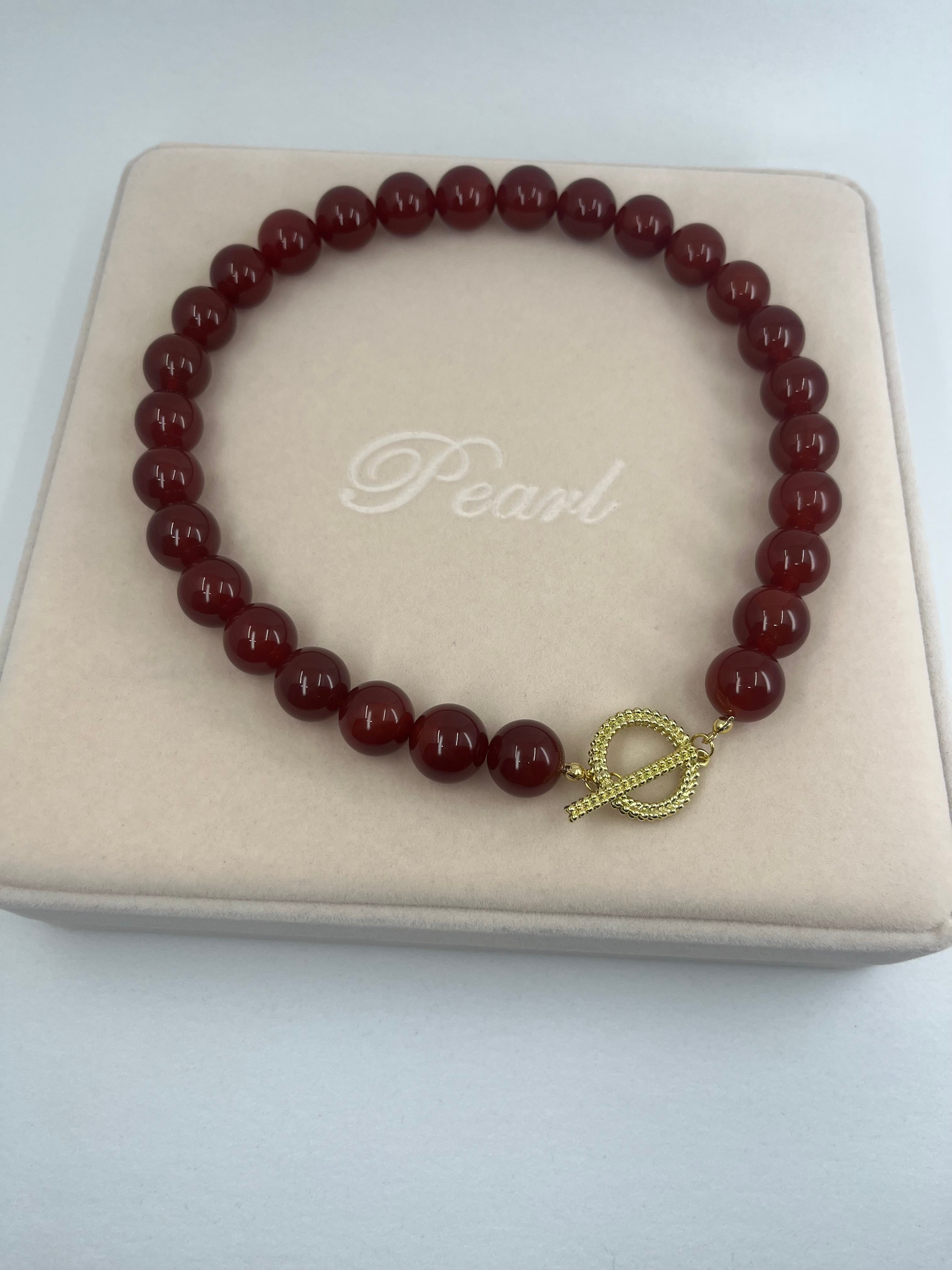 Natural Carnelian Necklace, 18K Gold Plated Clasp