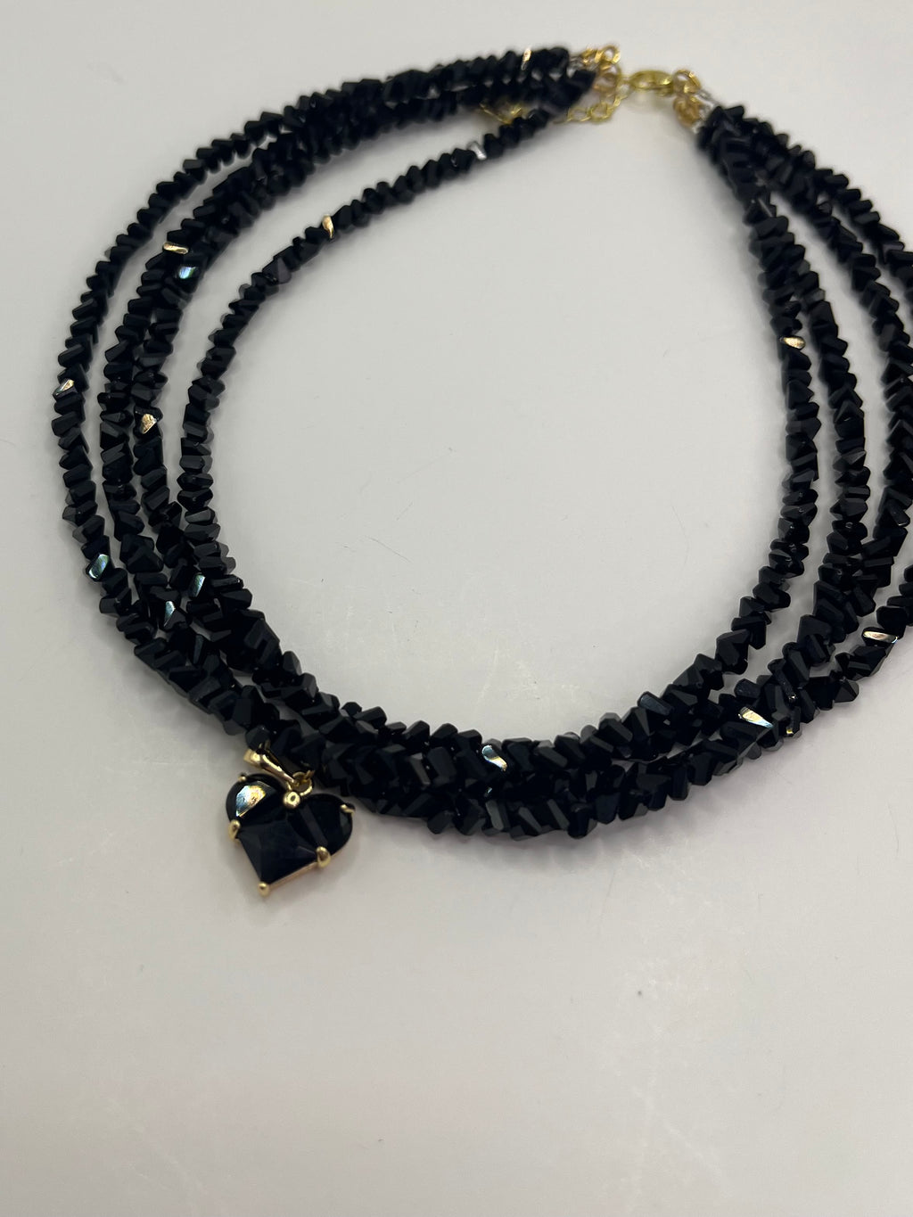 Layered Heart Black Crystal Choker – 18K Gold Plated, Cubic Zirconia, Nickel Free