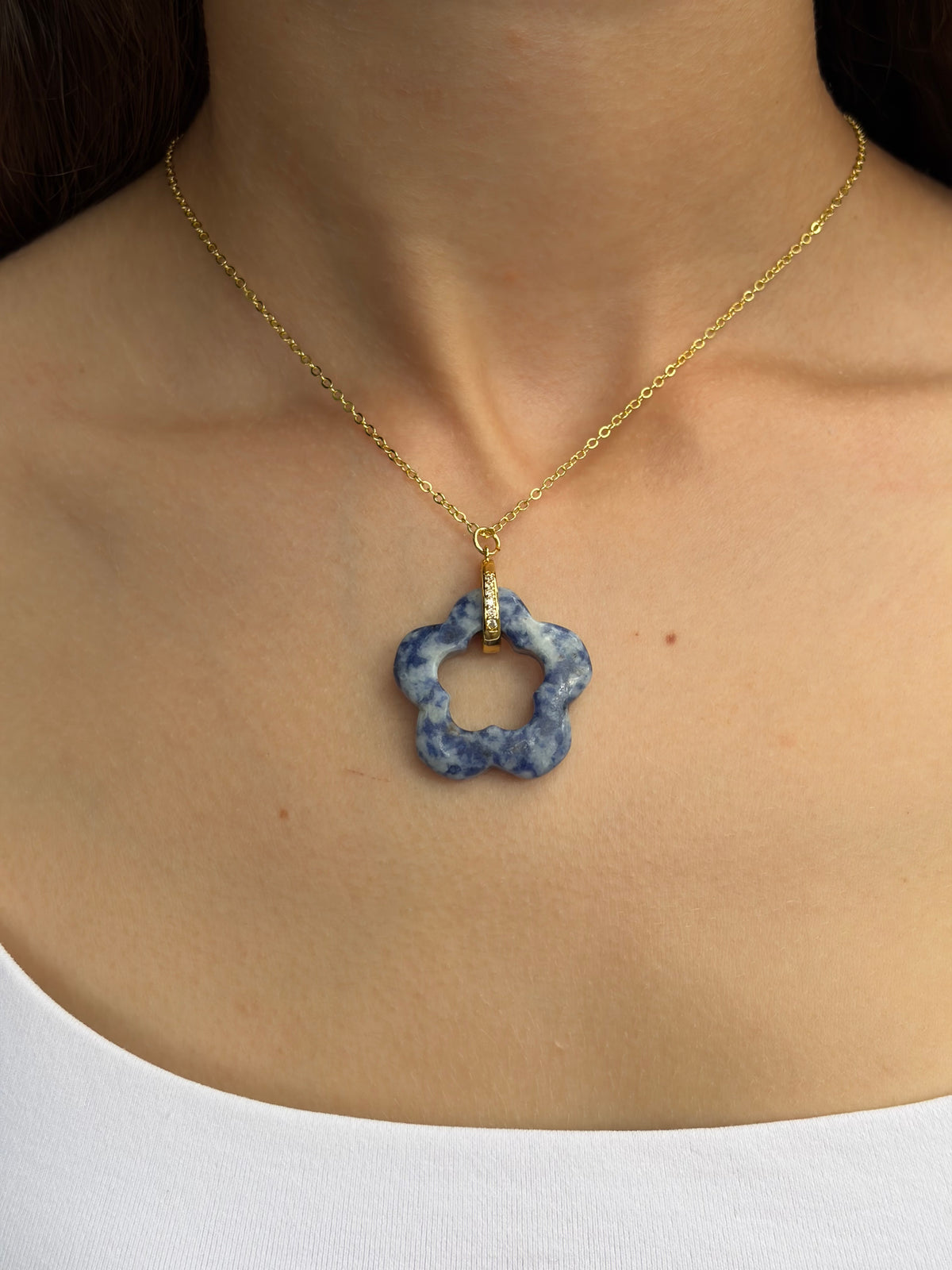 Blue spot jasper donut Earrings and sodalite necklace, 18K Gold Plated