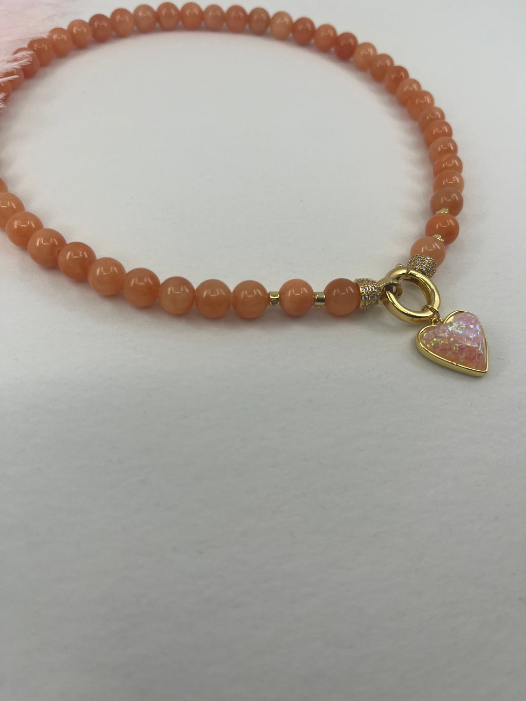 Natural Coral Jade Necklace with Heart Pendant
