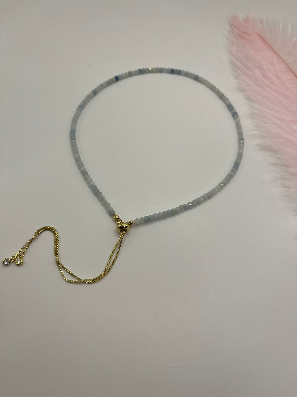 Aquamarine Slider Y-Necklace, 18k gold plated
