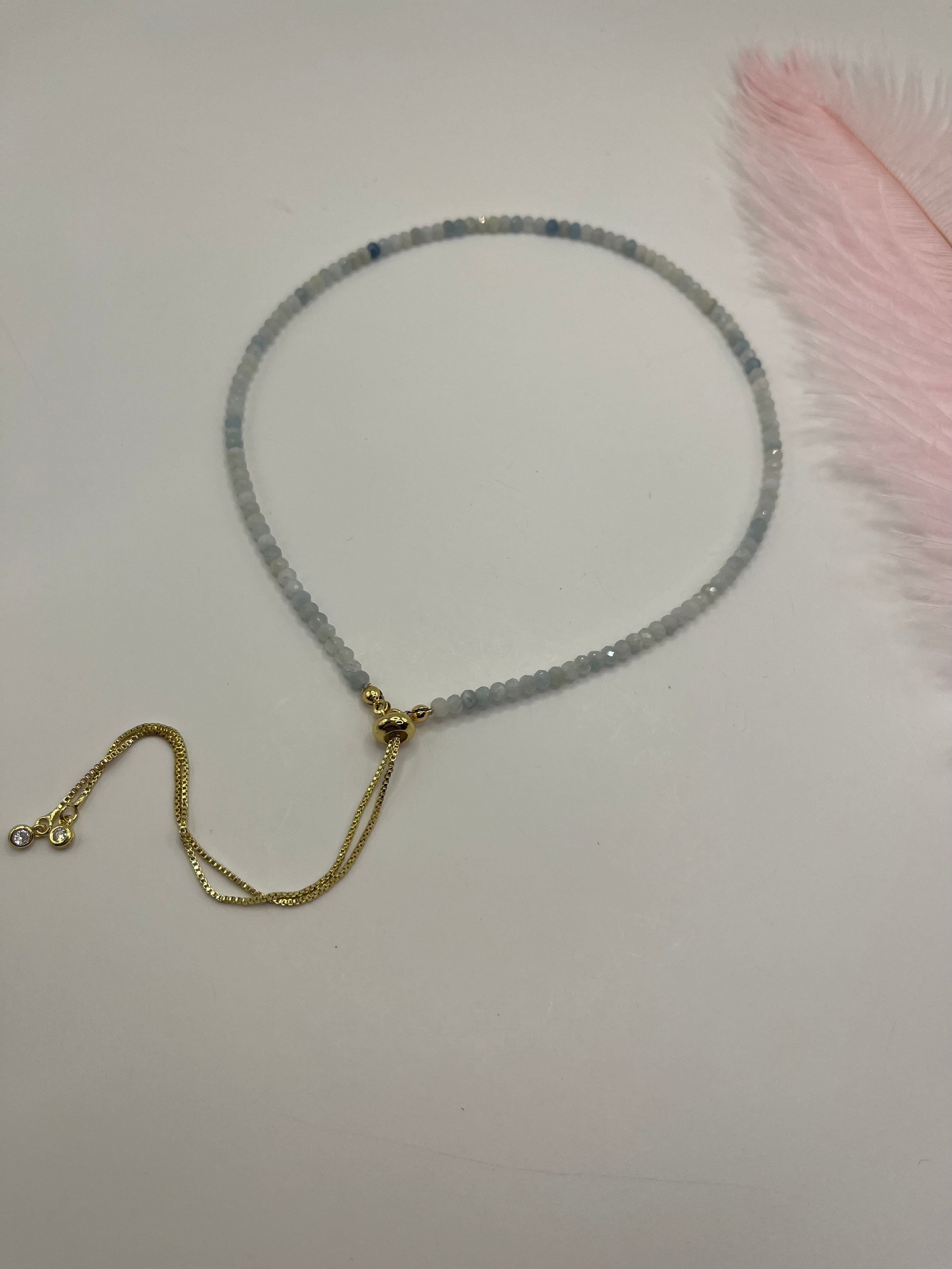 Aquamarine Slider Y-Necklace, 18k gold plated