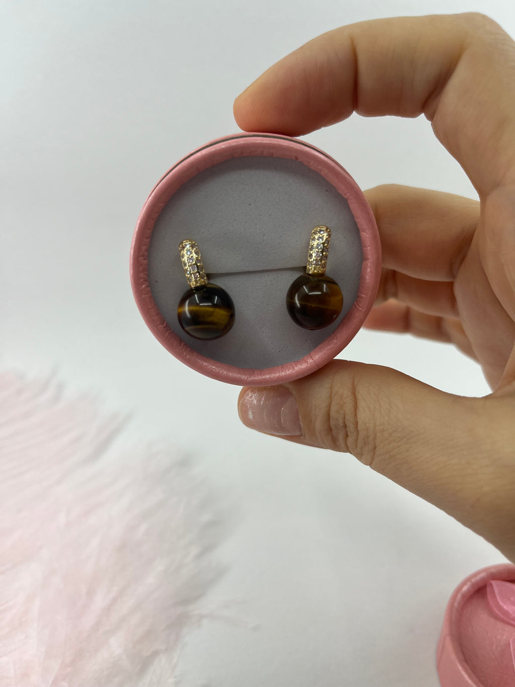 Natural Tiger eye Gold Zirconia Earrings