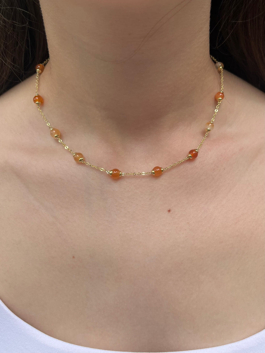 Natural Carnelian Necklace with 18K Gold chain