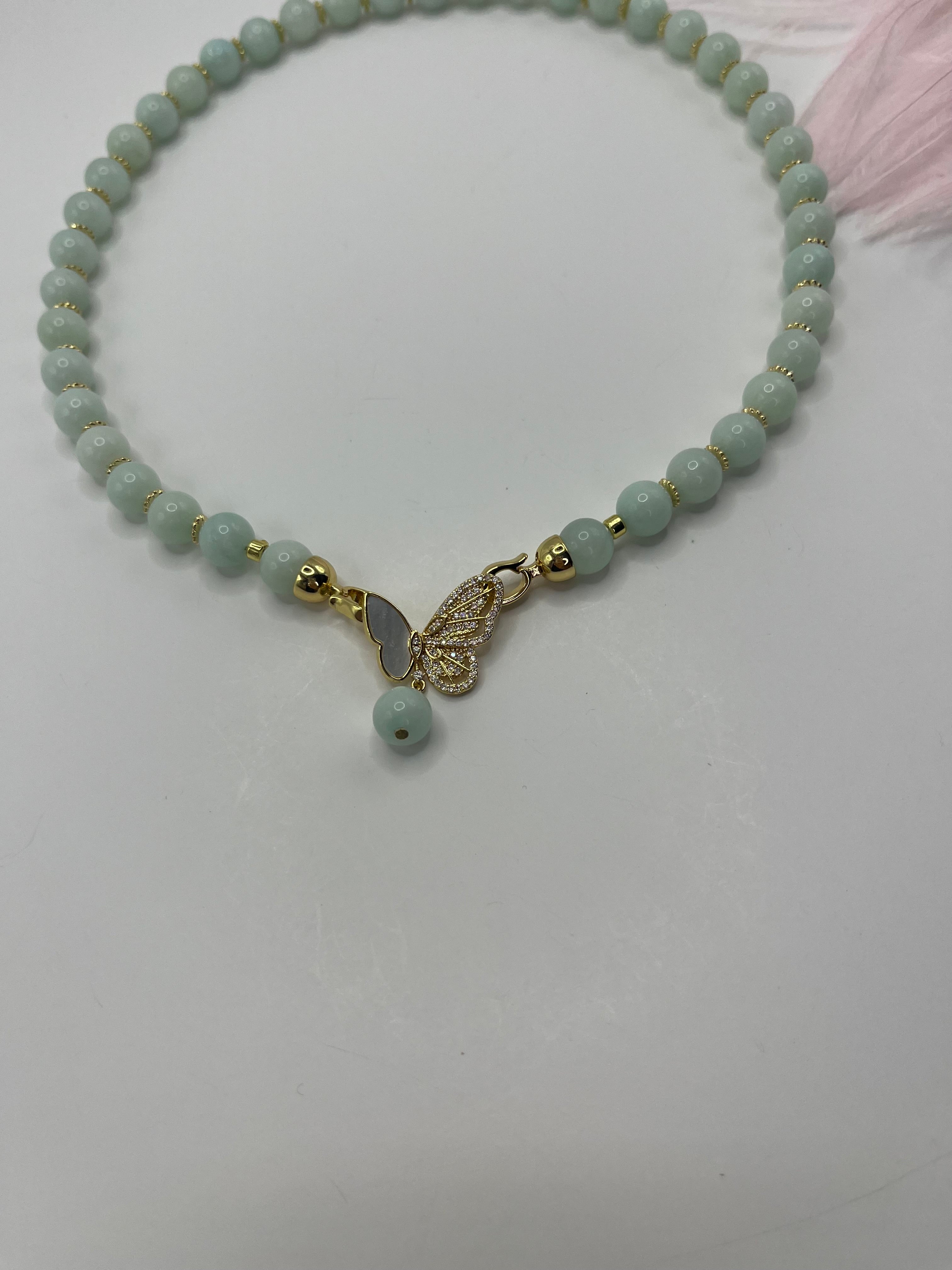 Natural Malaysia Jade Necklace with 18K Gold Butterfly Clasp