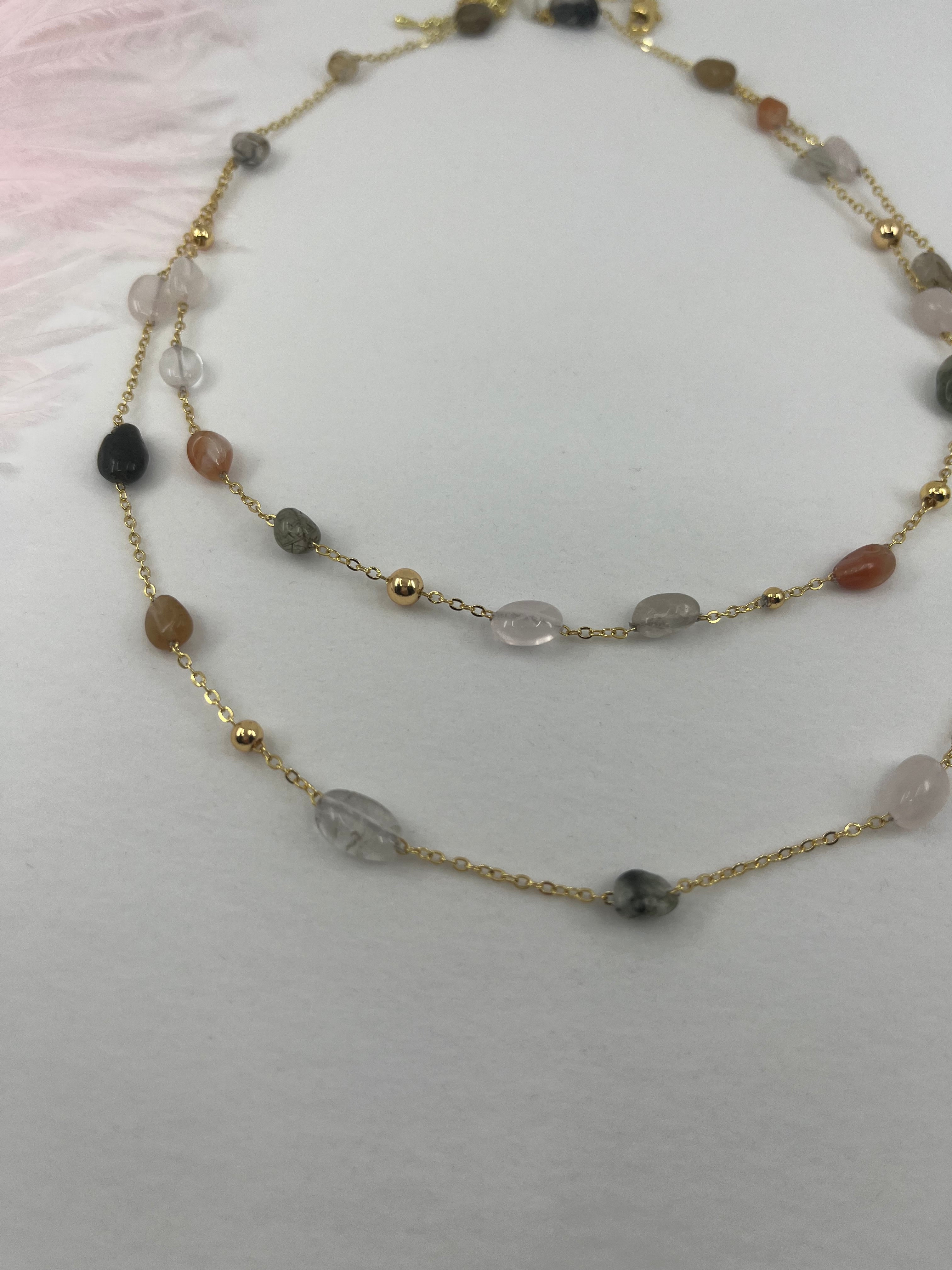 Layered Rutilated Quartz Necklace: 18K Gold Plated Chain