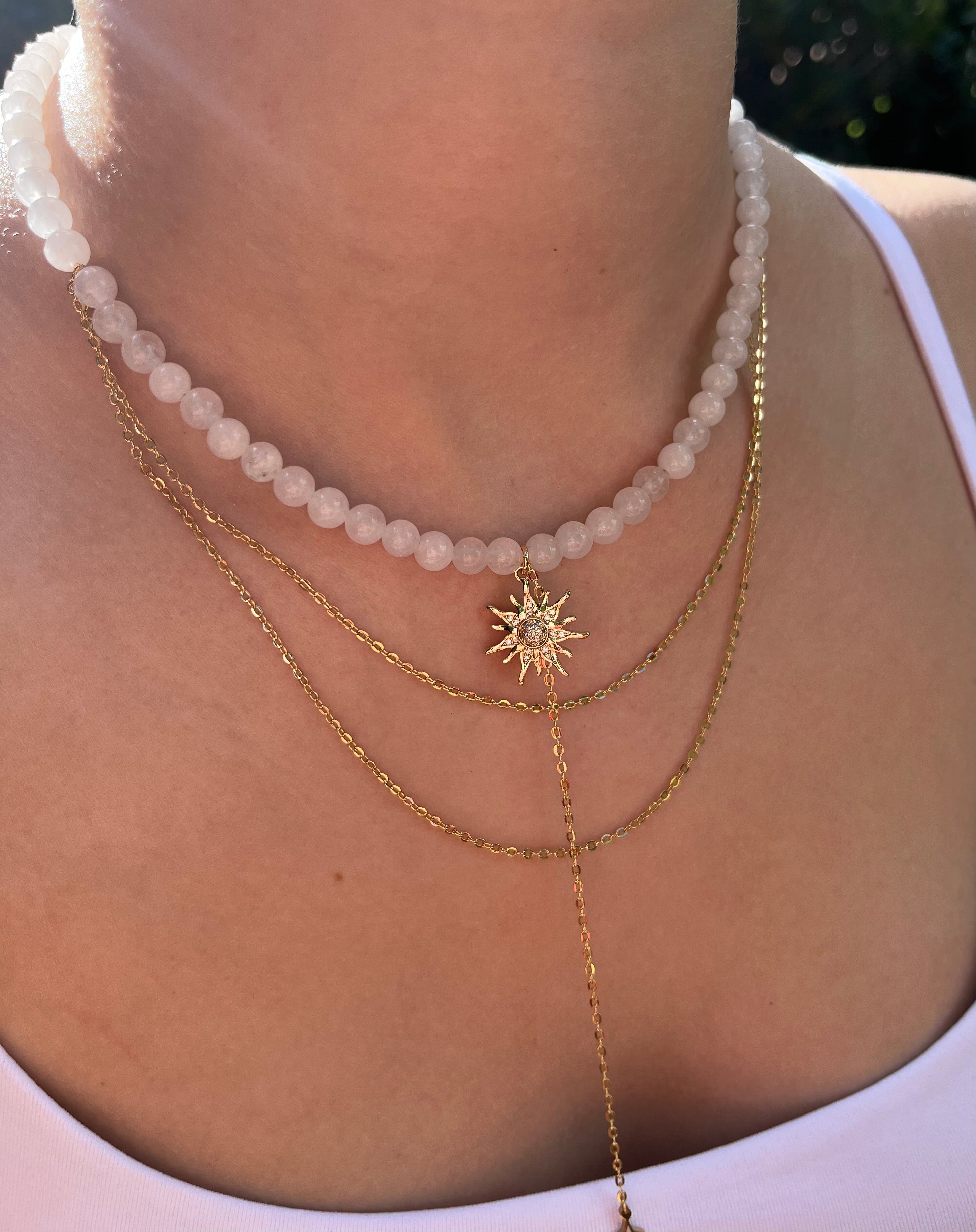 White Jade Y - Necklace Sun pendant – 18K Gold Plated