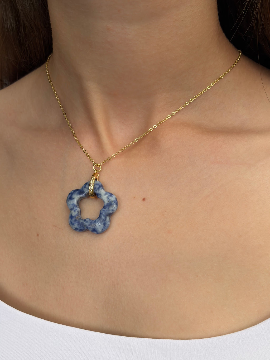 Blue spot jasper donut Earrings and sodalite necklace, 18K Gold Plated