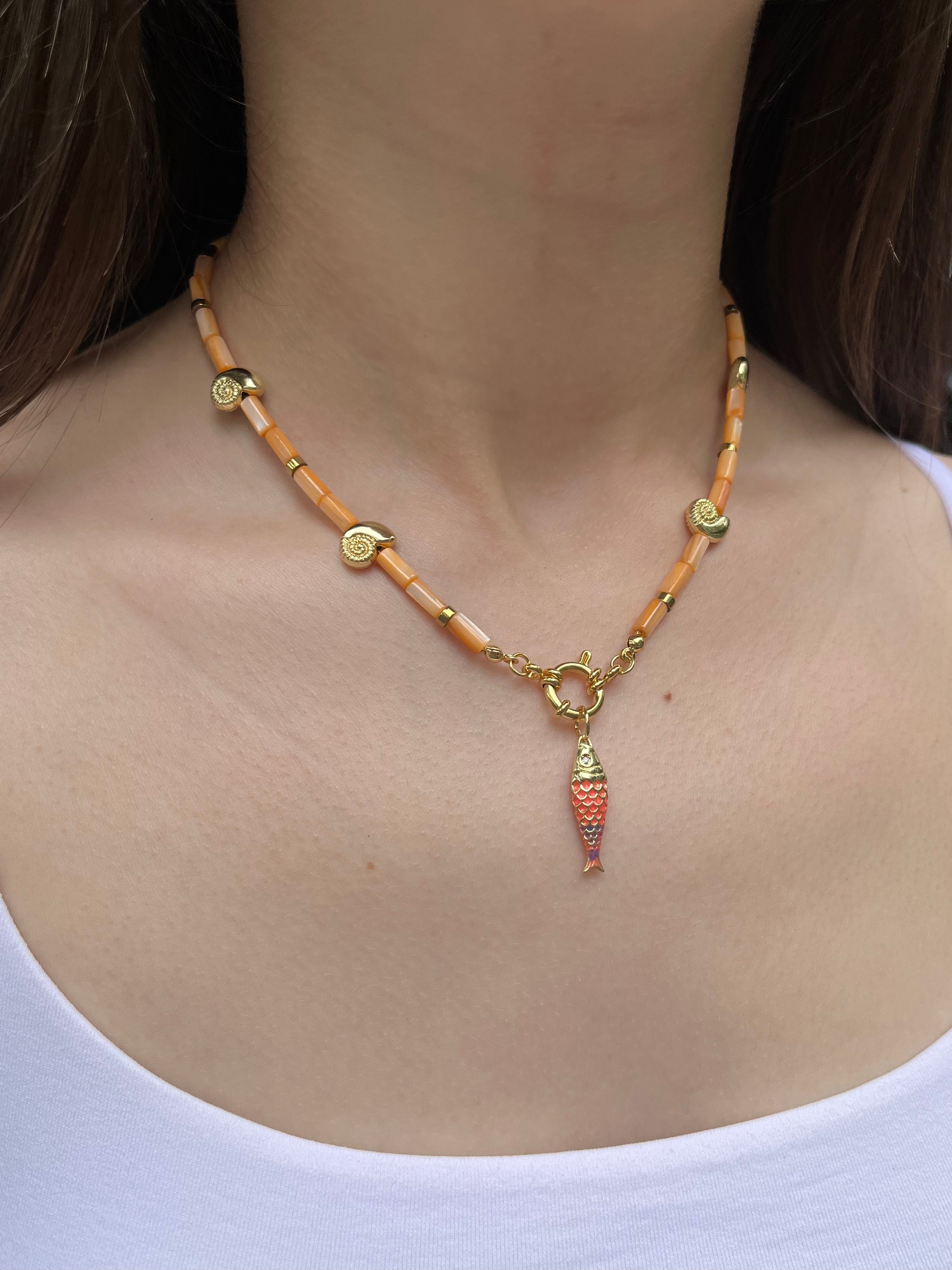 Natural Shell Necklace with Conch/Star/Fish Charm, 18K Gold Plated