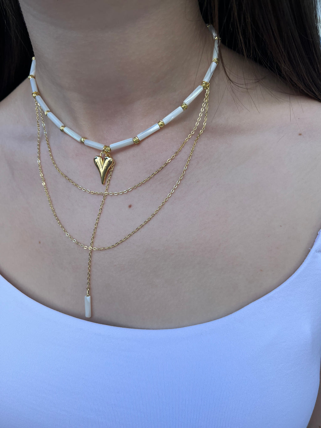 Layered Natural Trochus Shell Heart Necklace, 18K Gold-Plated