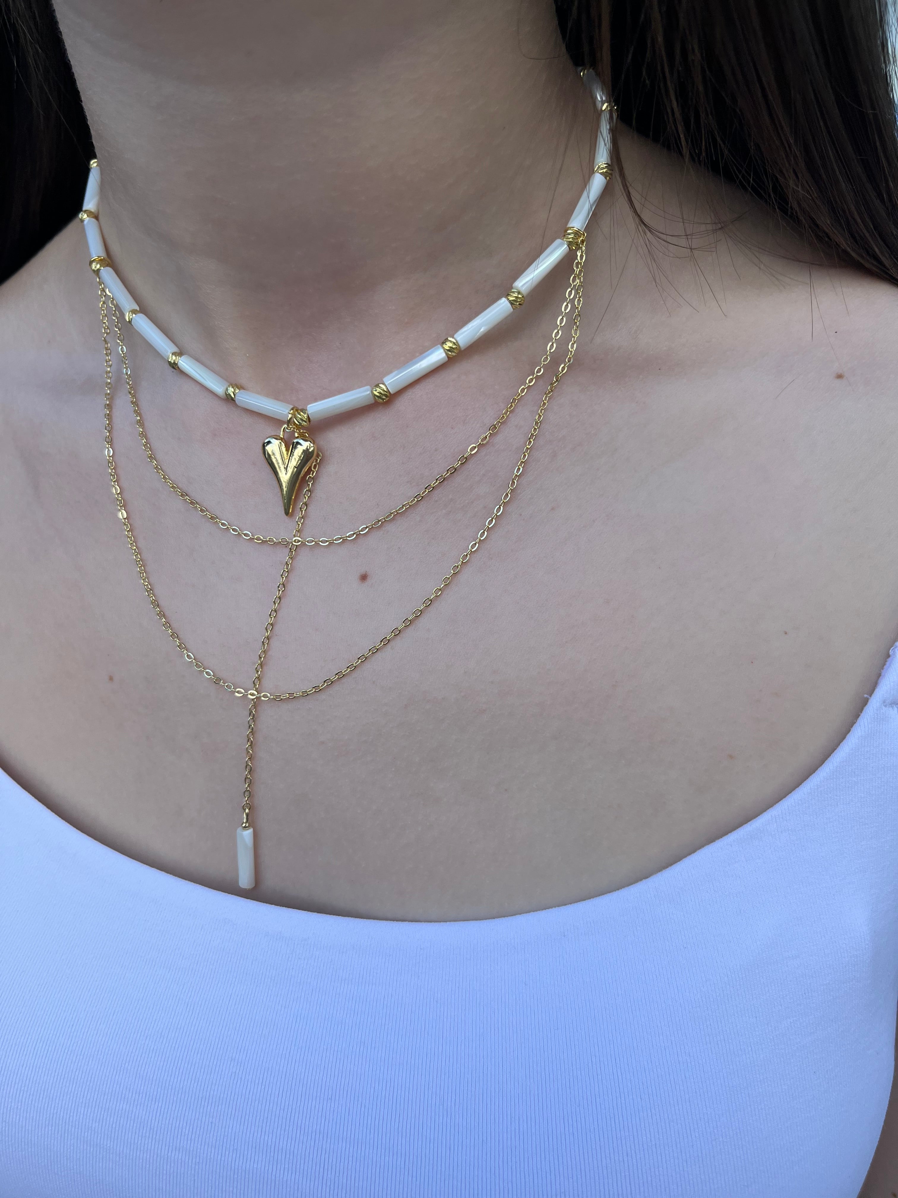 Layered Natural Trochus Shell Heart Necklace, 18K Gold-Plated