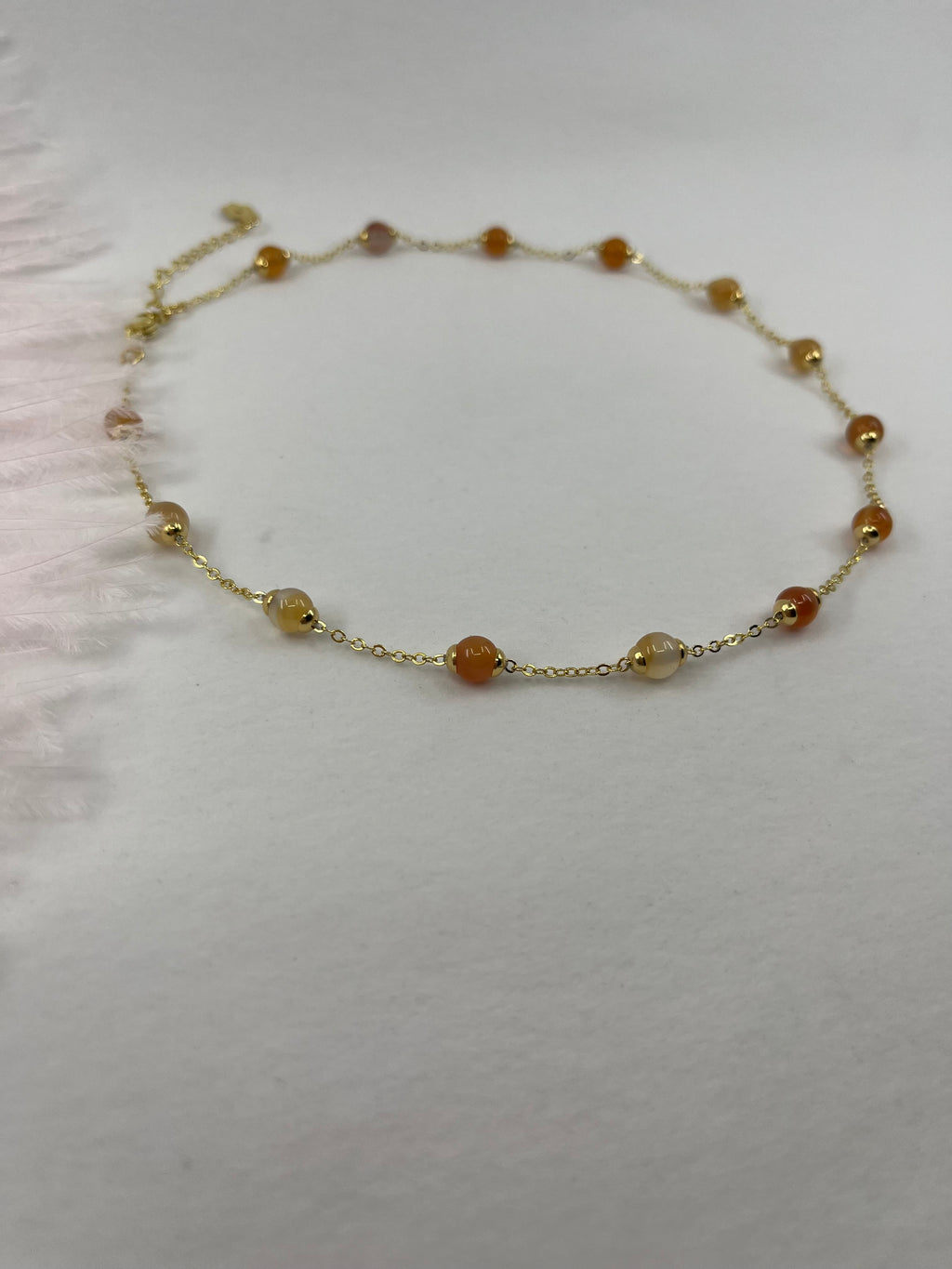 Natural Carnelian Necklace with 18K Gold chain