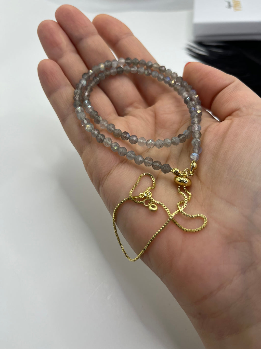 Labradorite Slider Y-Necklace, 18k gold plated