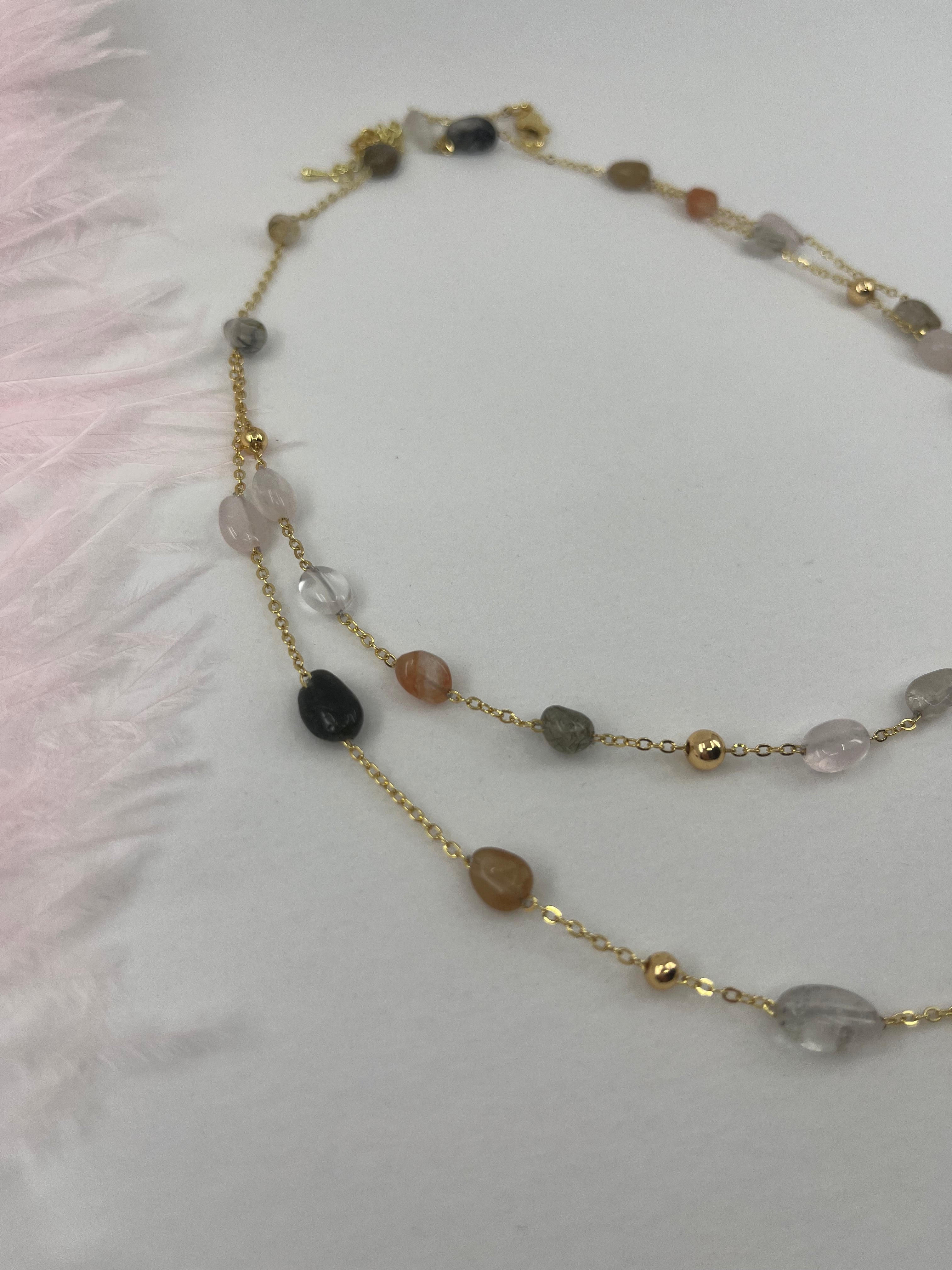 Layered Rutilated Quartz Necklace: 18K Gold Plated Chain