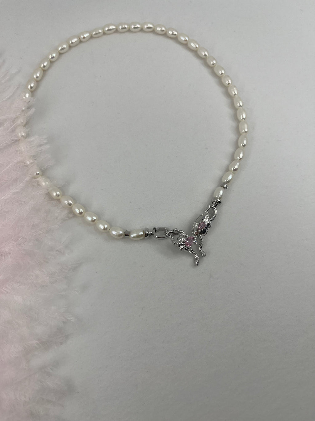 Natural Pearl Necklace with butterfly Clasp