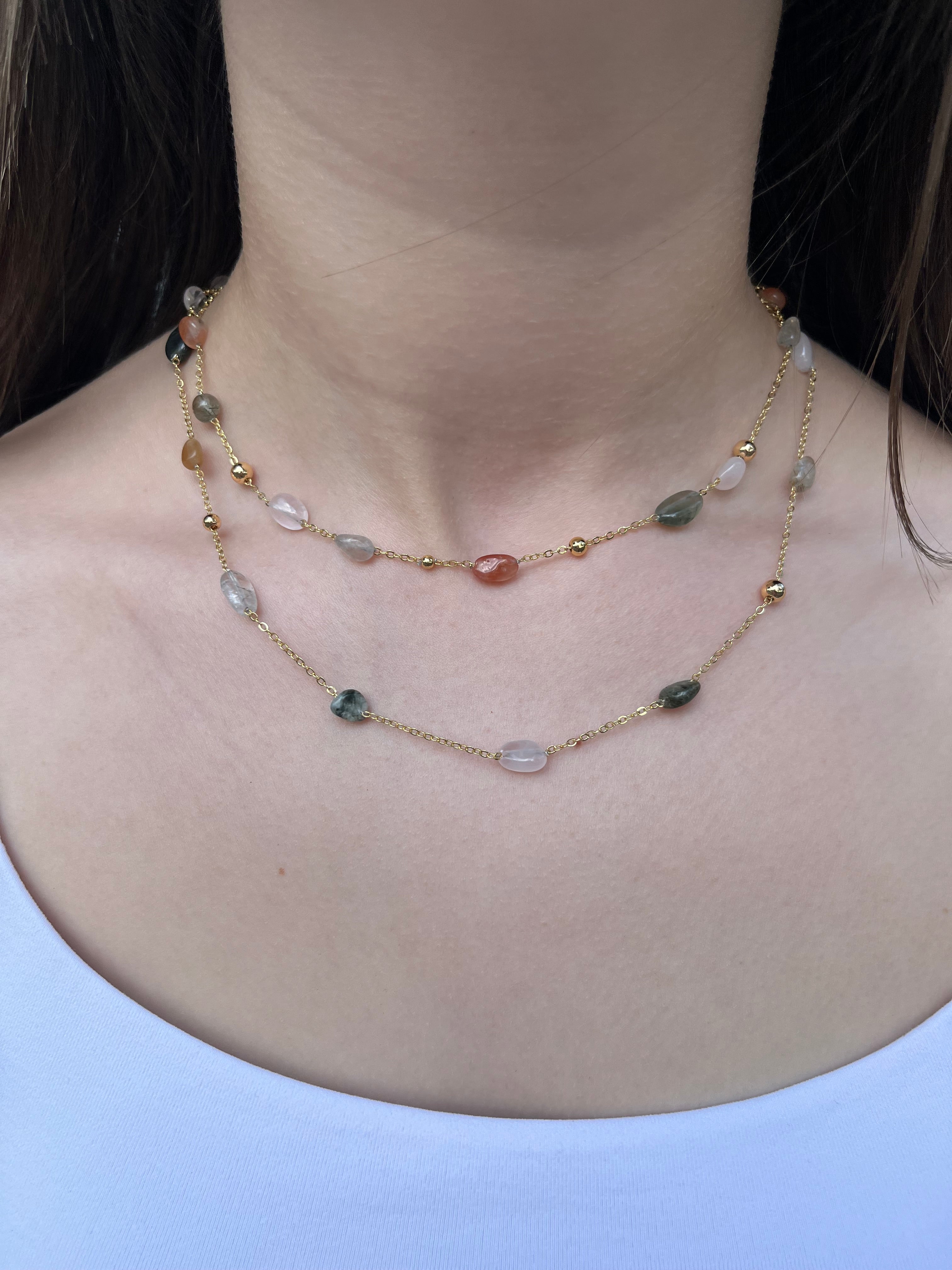 Layered Rutilated Quartz Necklace: 18K Gold Plated Chain