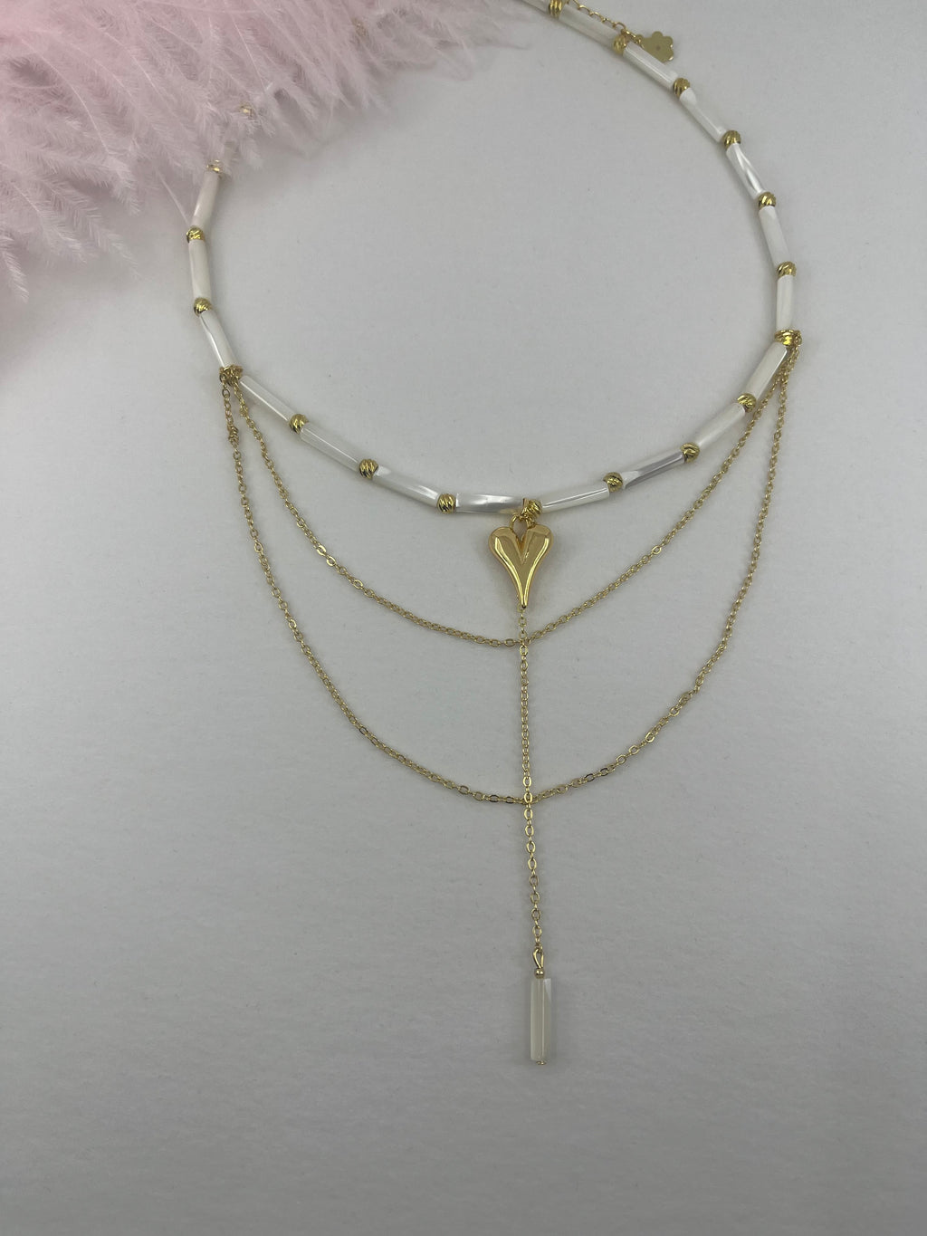 Layered Natural Trochus Shell Heart Necklace, 18K Gold-Plated