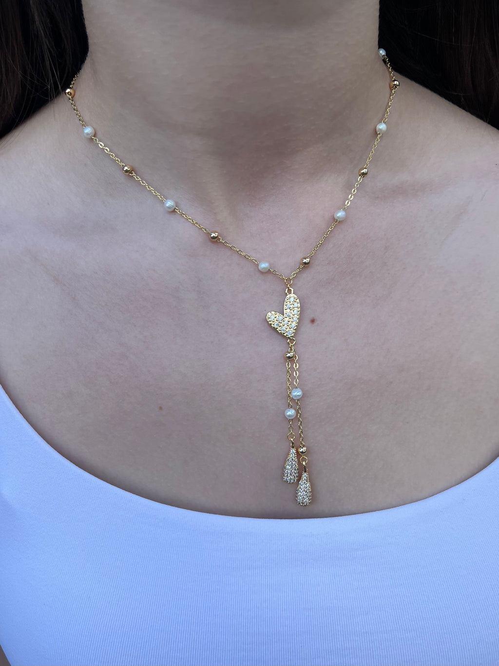 Natural Pearl Y-Necklace, 18k gold plated
