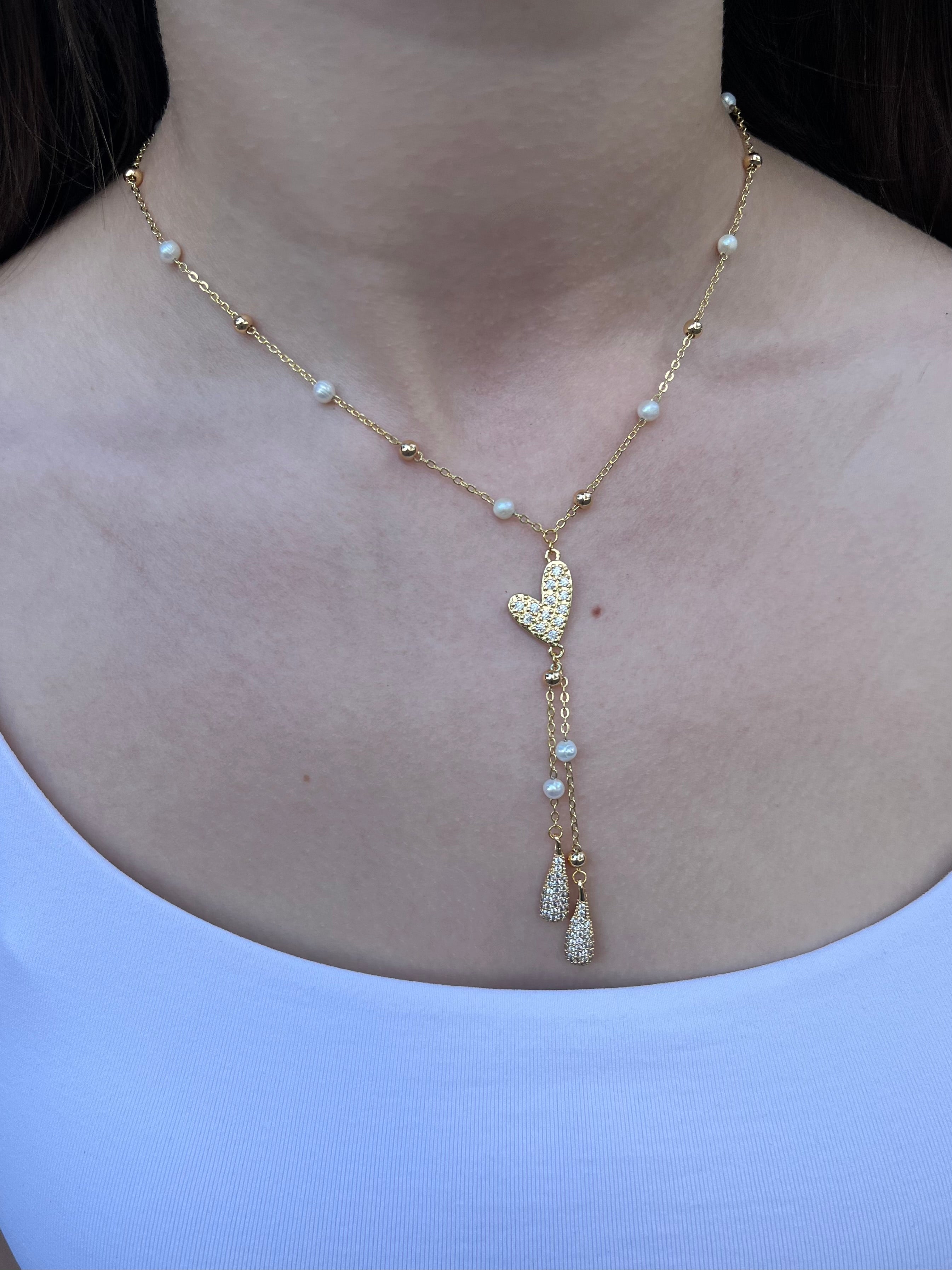 Natural Pearl Y-Necklace, 18k gold plated