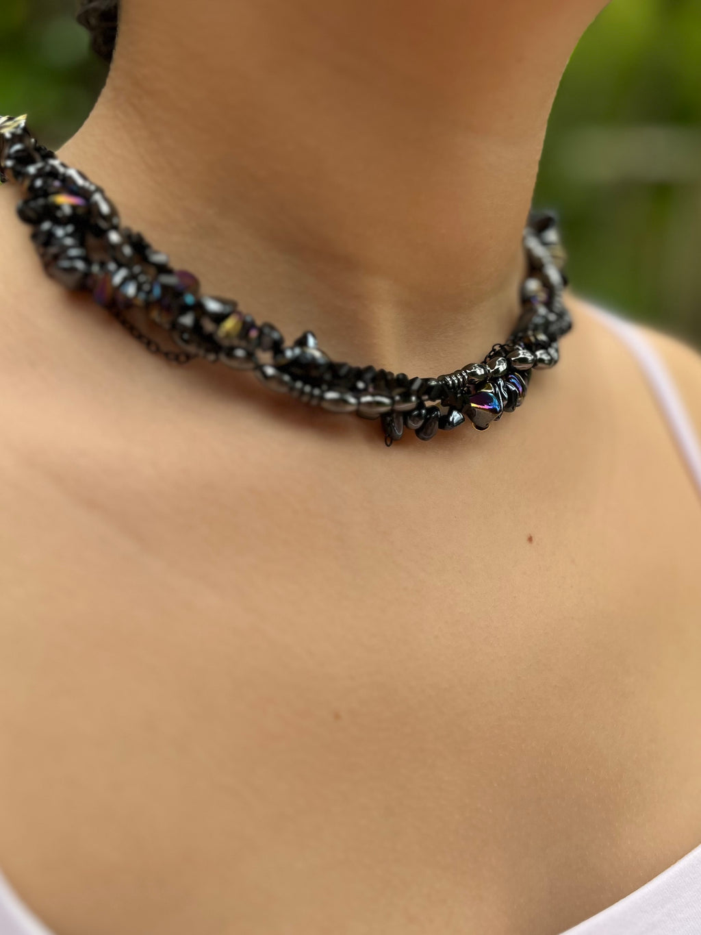 Layered Hematite choker necklace