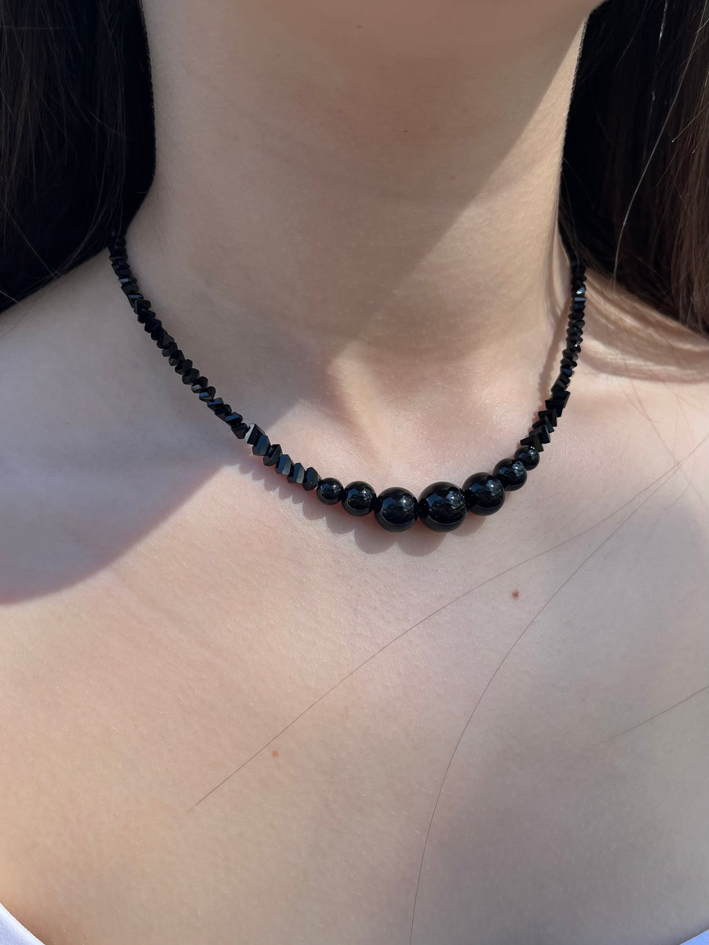 Set: Black Crystal Choker Necklace with onyx and Earrings
