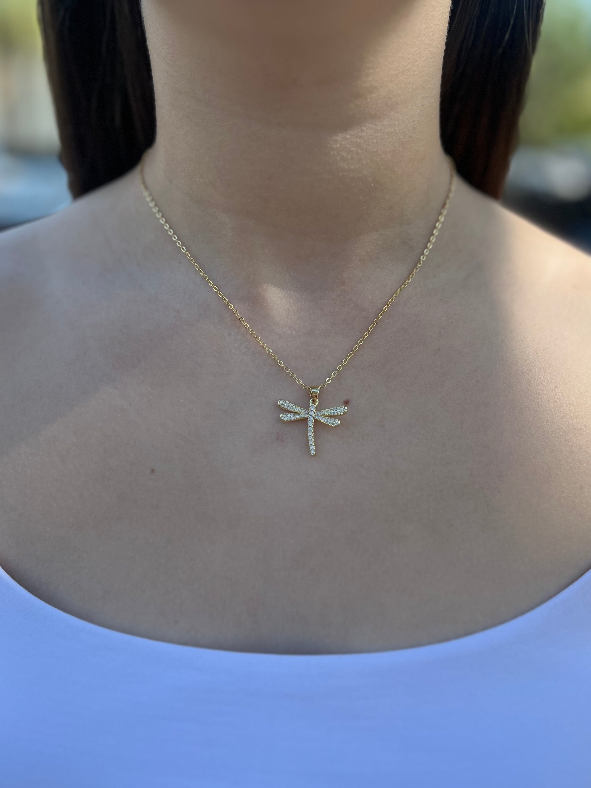 Dragonfly Necklace, pendant  Real 18K Gold Plated