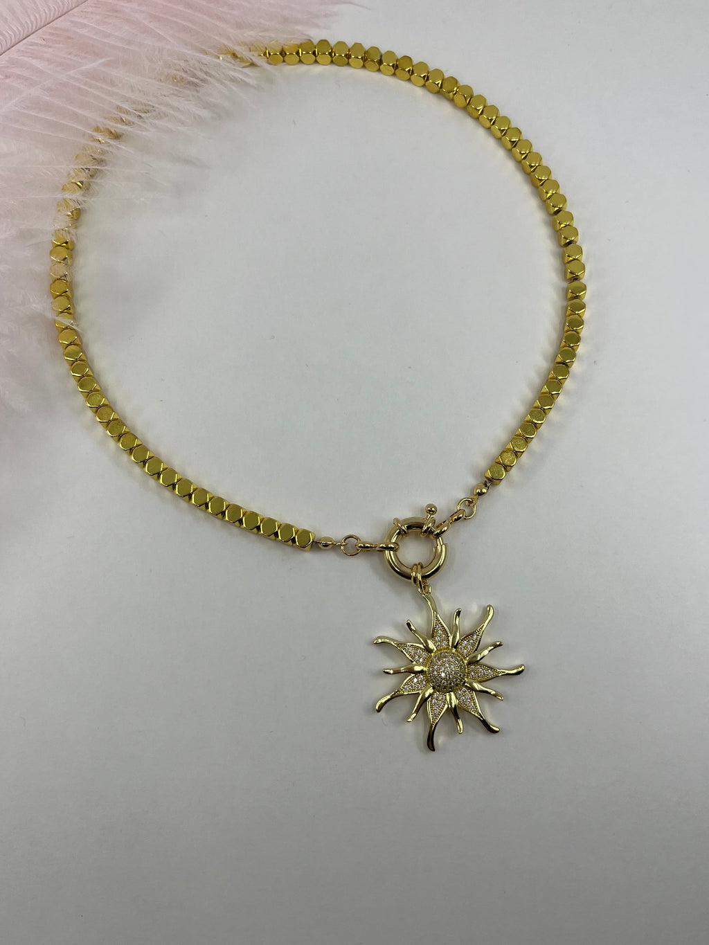 Gold Hematite Sun Necklace, 18K Gold Plated pendant