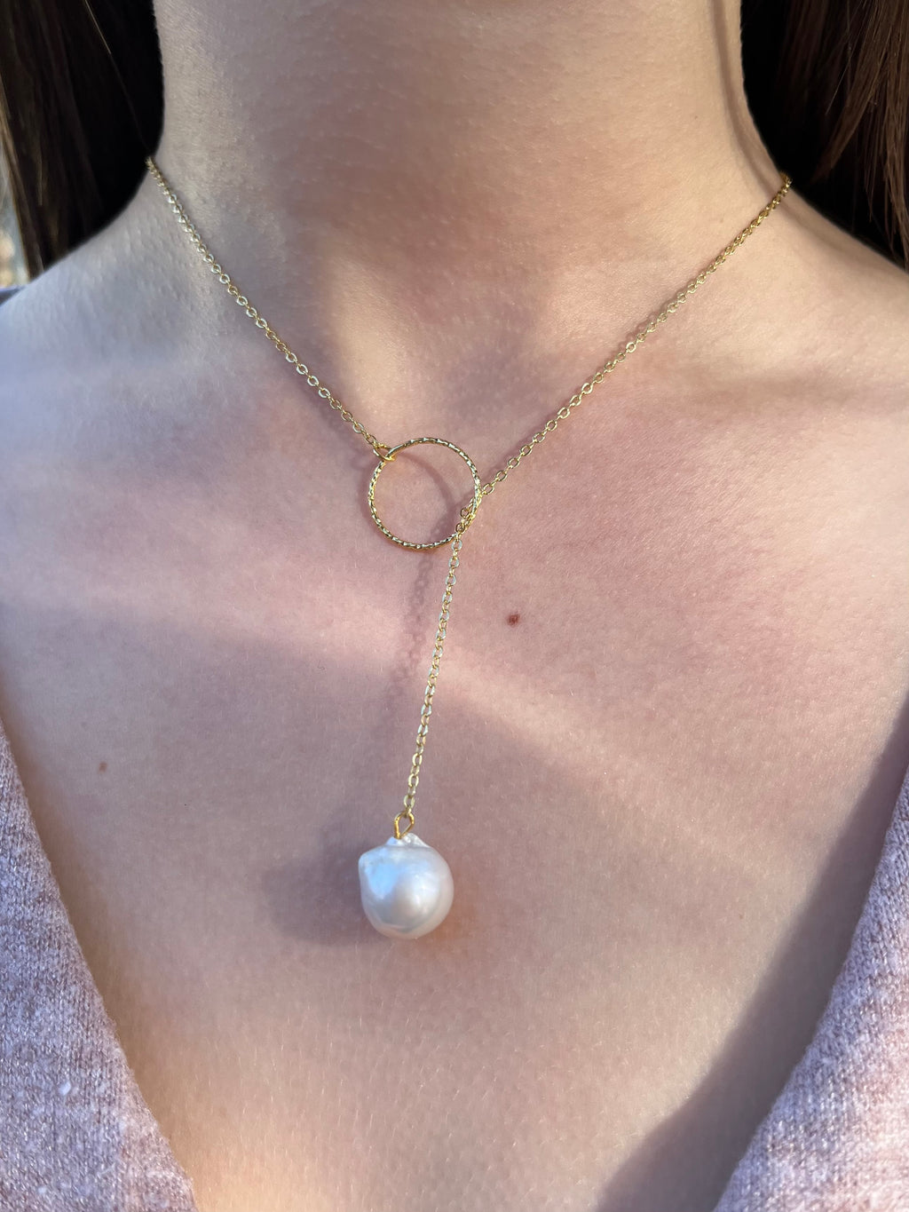 Baroque Pearl Y-Necklace, 18k gold plated