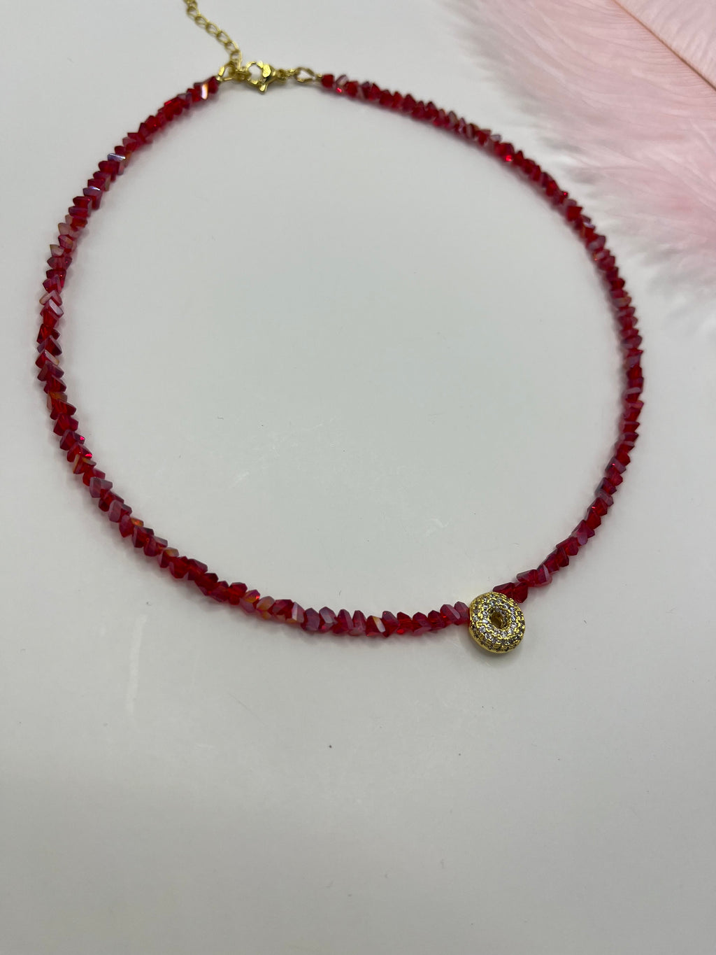 Initial Charm Red Crystal Necklace – 18K Gold Plated, Cubic Zirconia