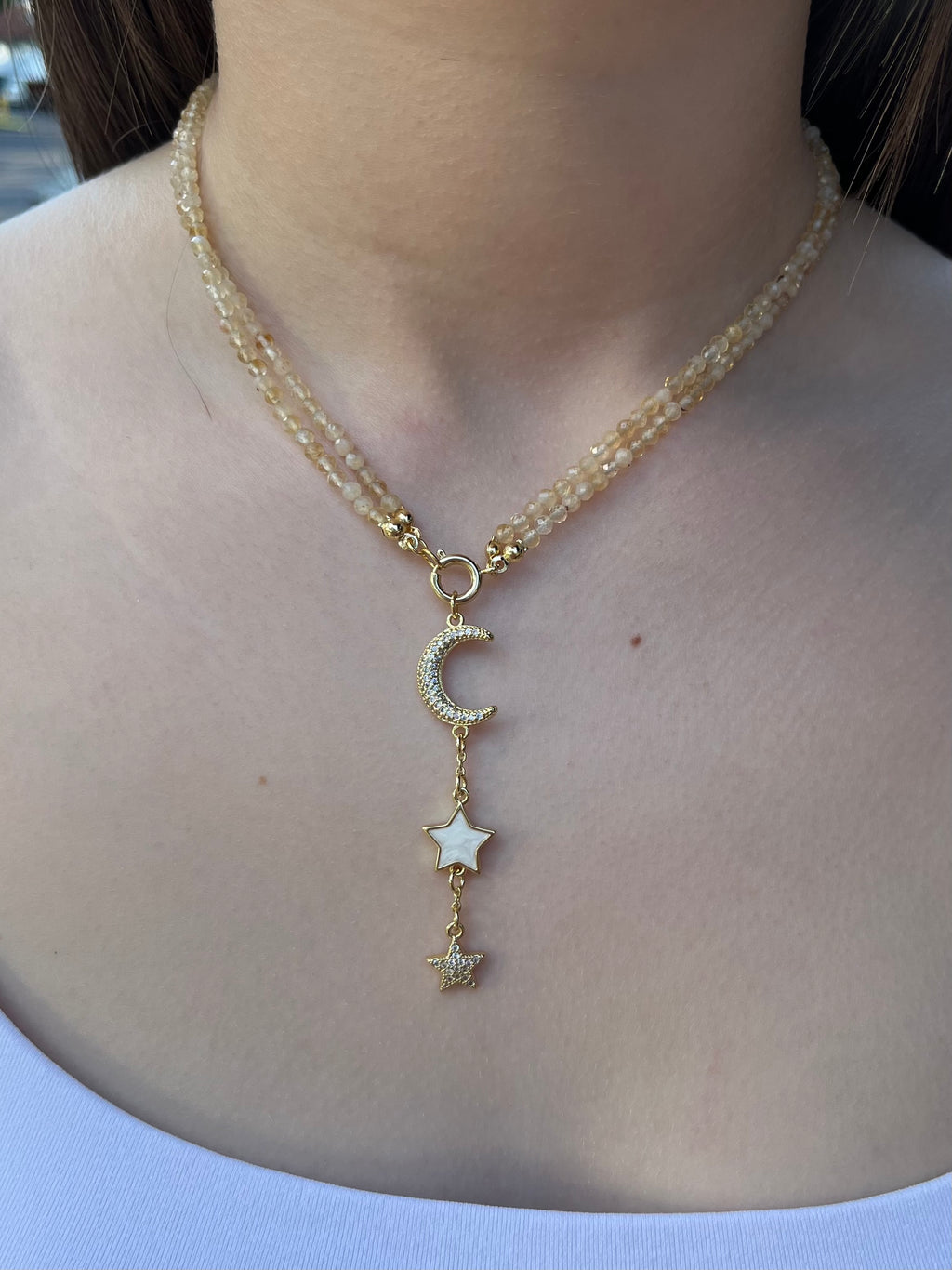 Citrine Y-Necklace, 18k gold plated