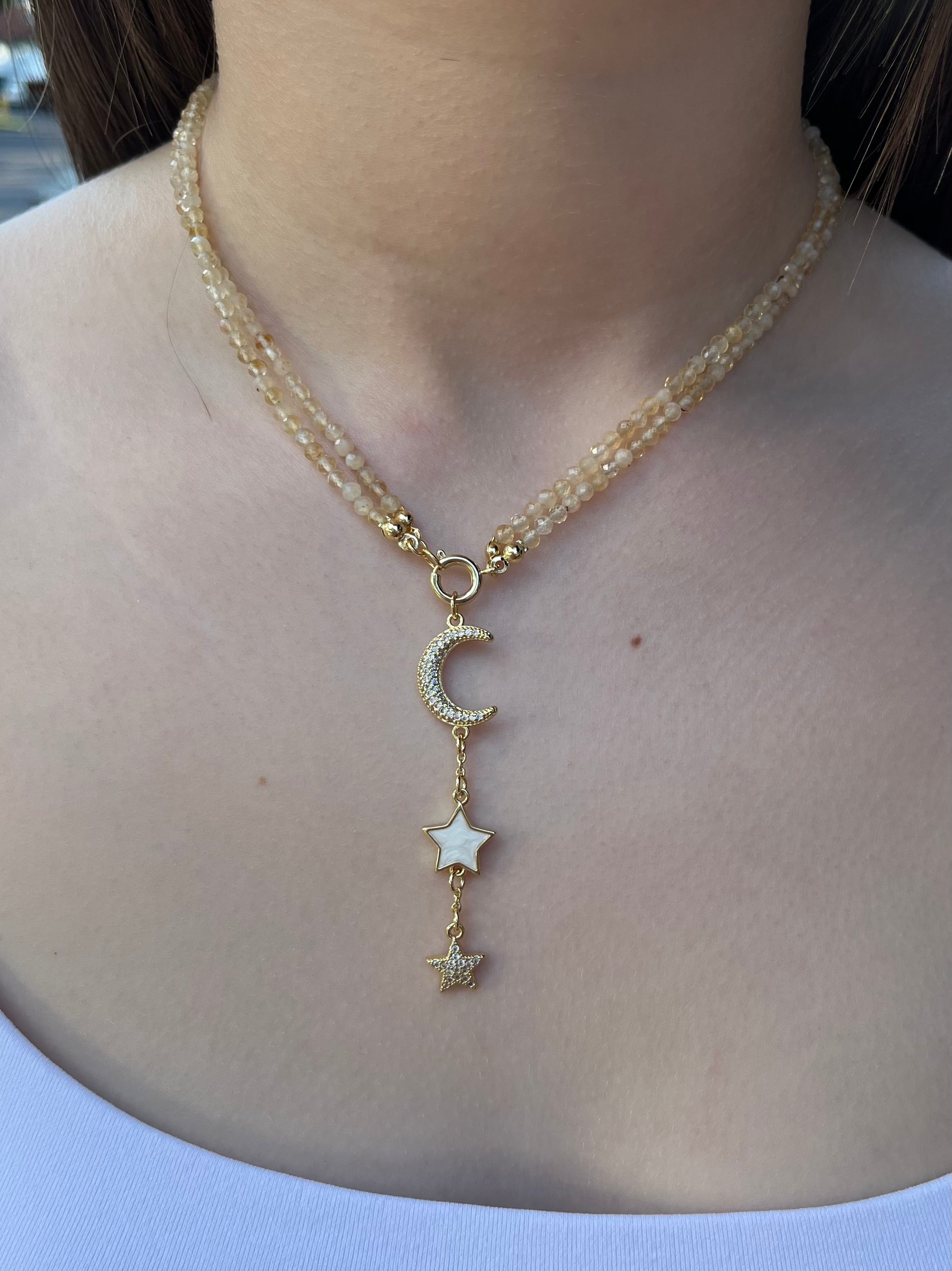 Citrine Y-Necklace, 18k gold plated