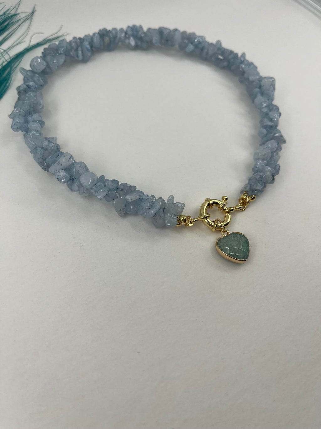 Natural Aquamarine Necklace with Amazonite heart pendant