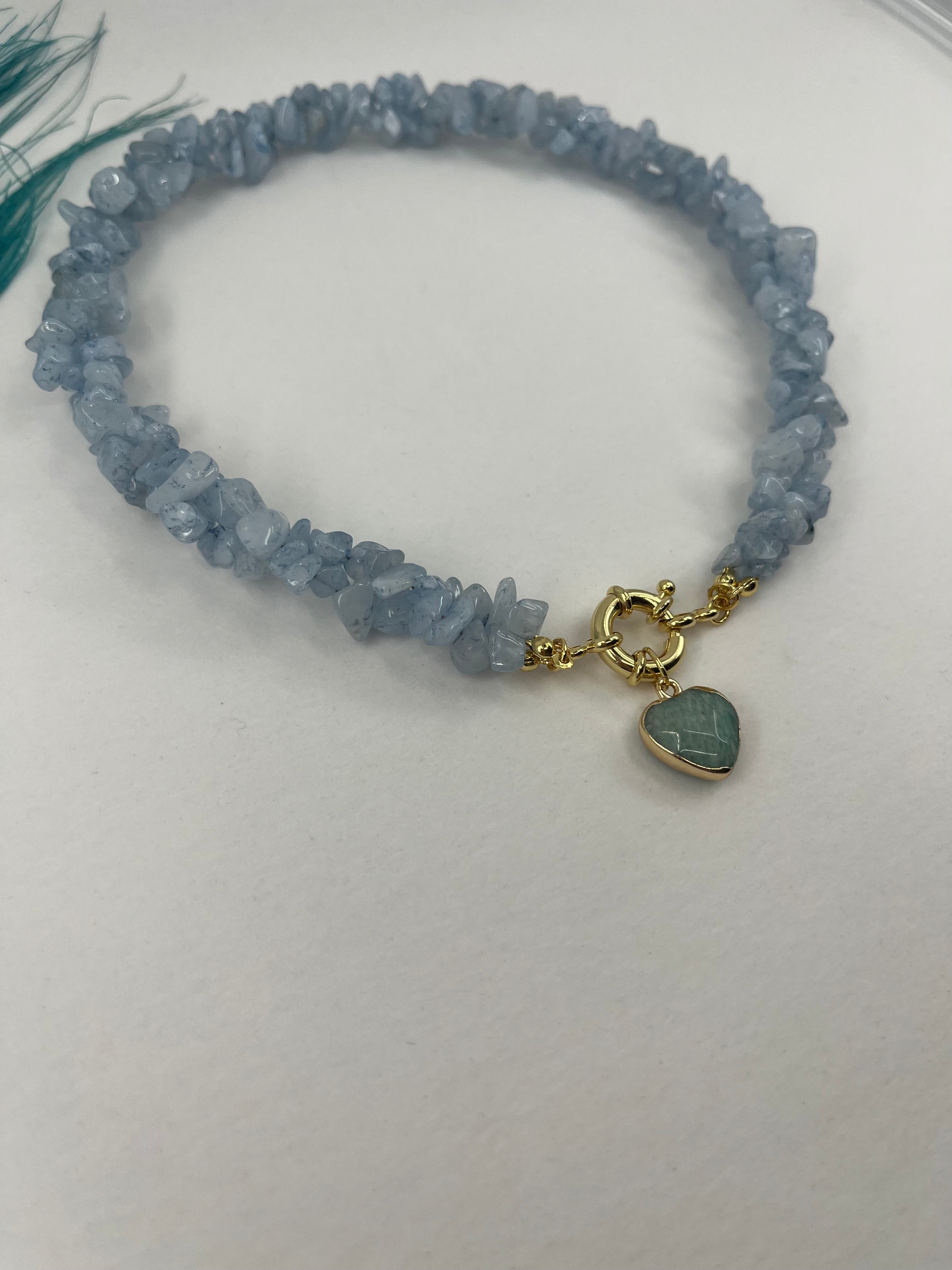 Natural Aquamarine Necklace with Amazonite heart pendant