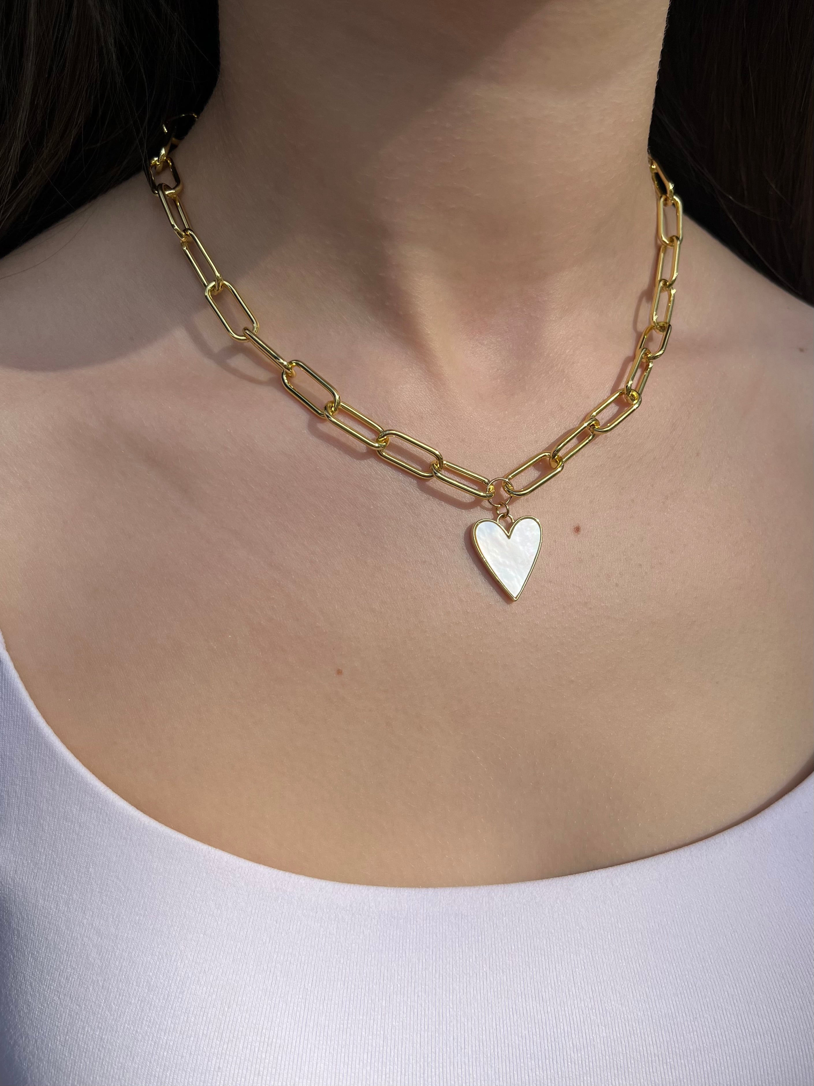 18K Gold Chunky Chain Necklace with heart