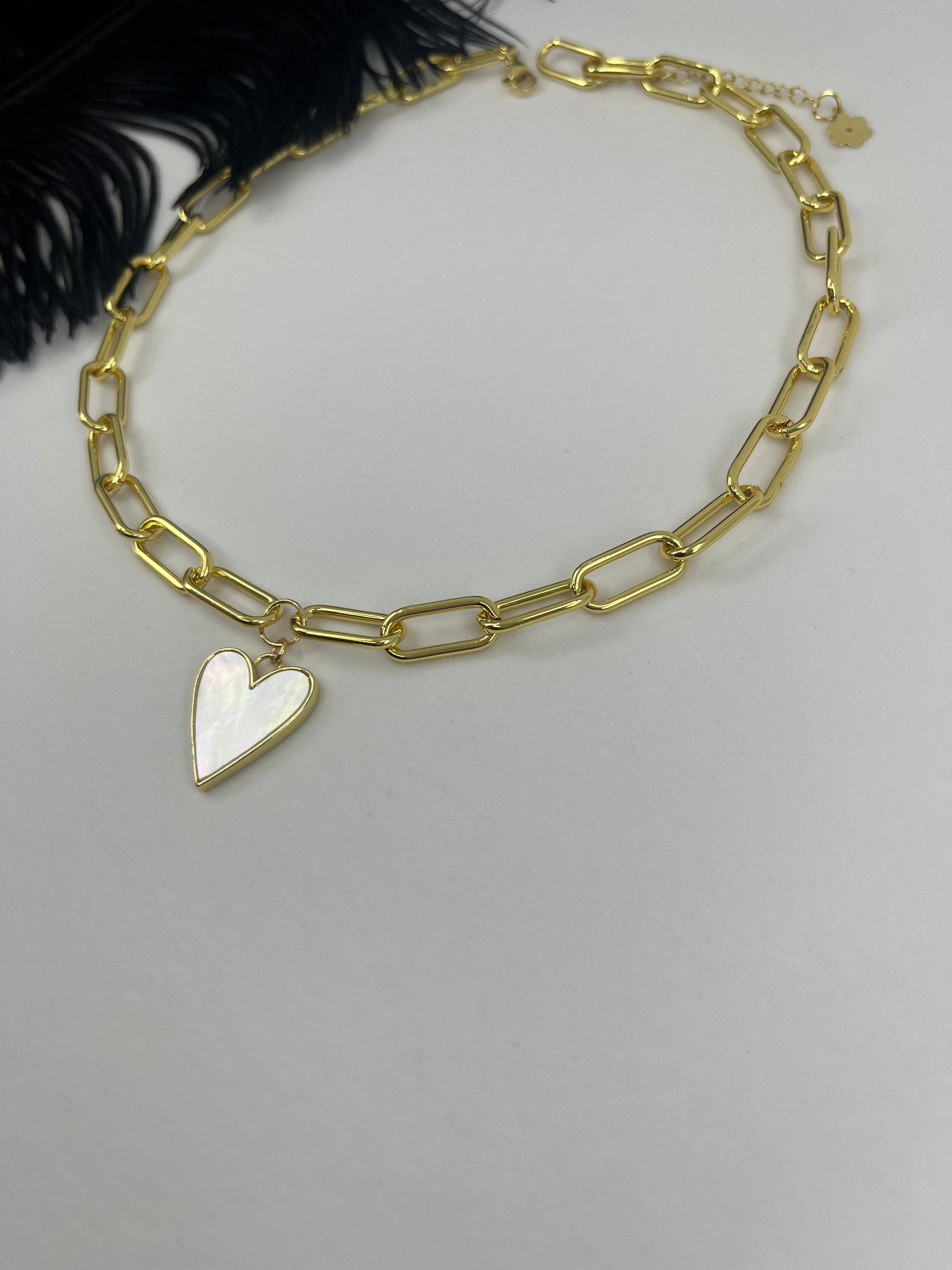 18K Gold Chunky Chain Necklace with heart