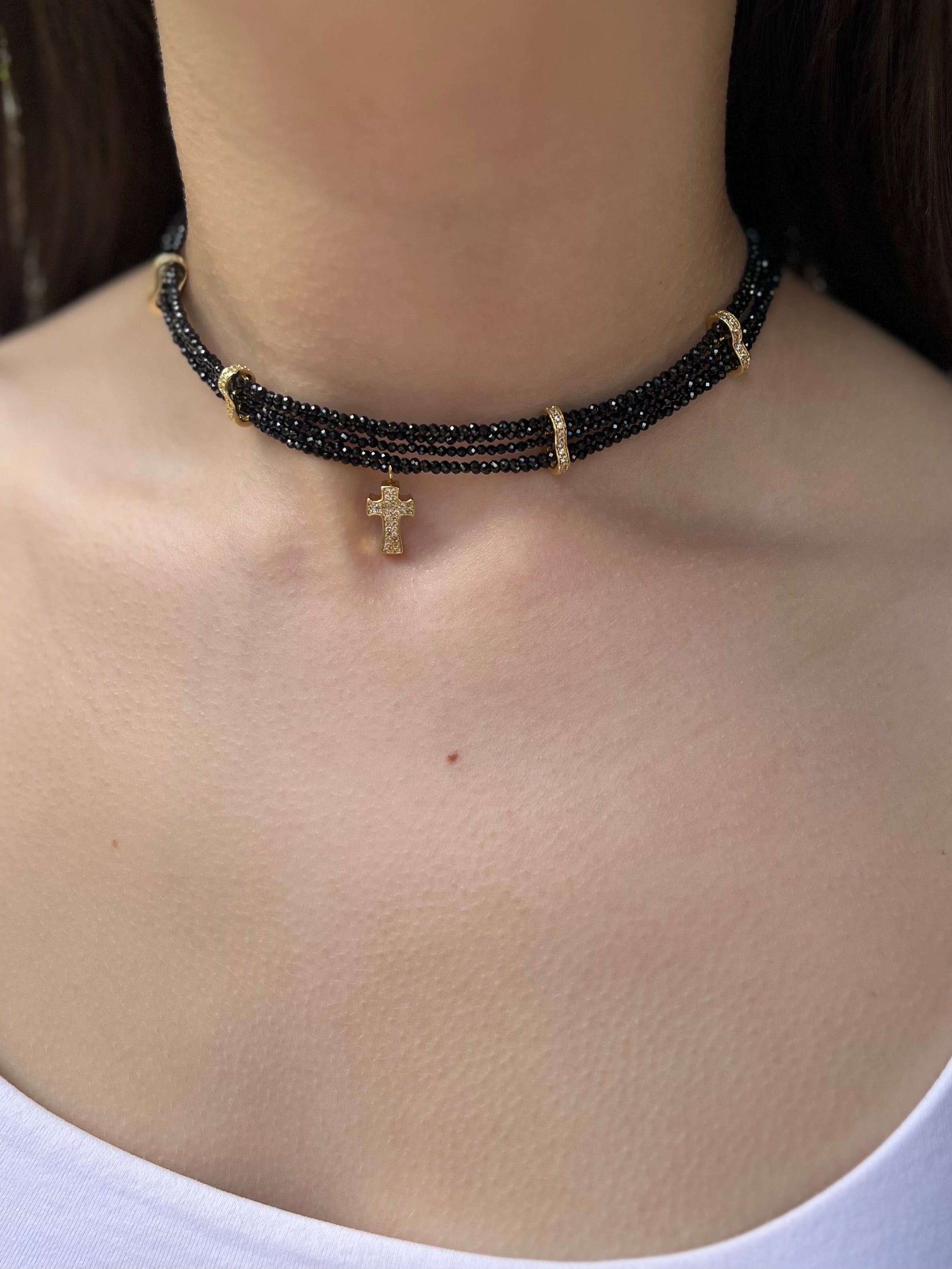 Layered Spinel choker, zirconia 18K Gold Plated spacer and clasp