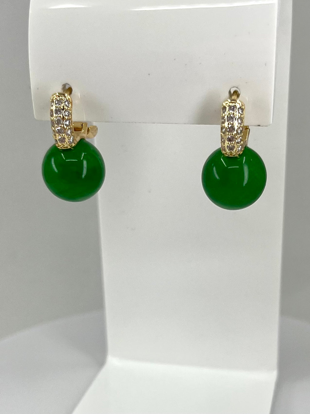 Natural Malaysia Jade Gold Zirconia Earrings