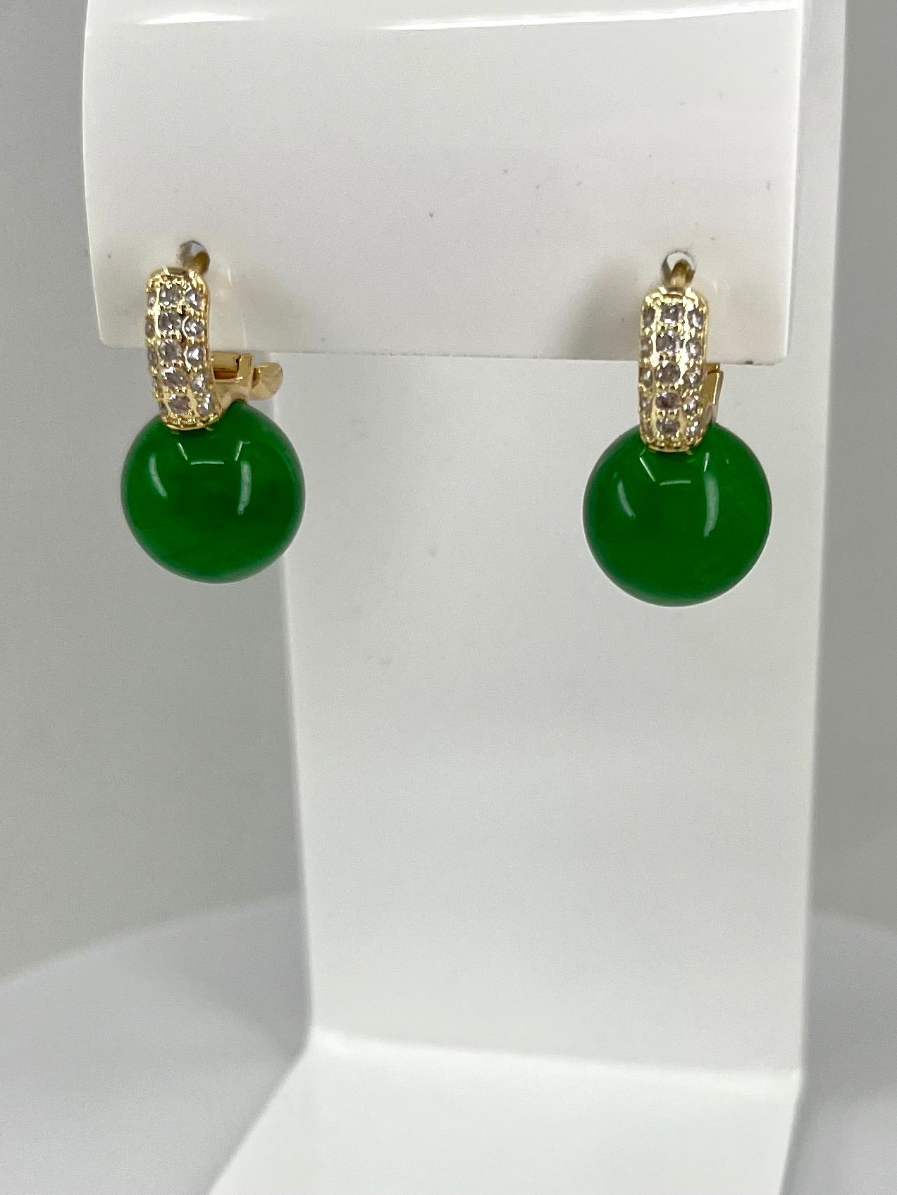 Natural Malaysia Jade Gold Zirconia Earrings