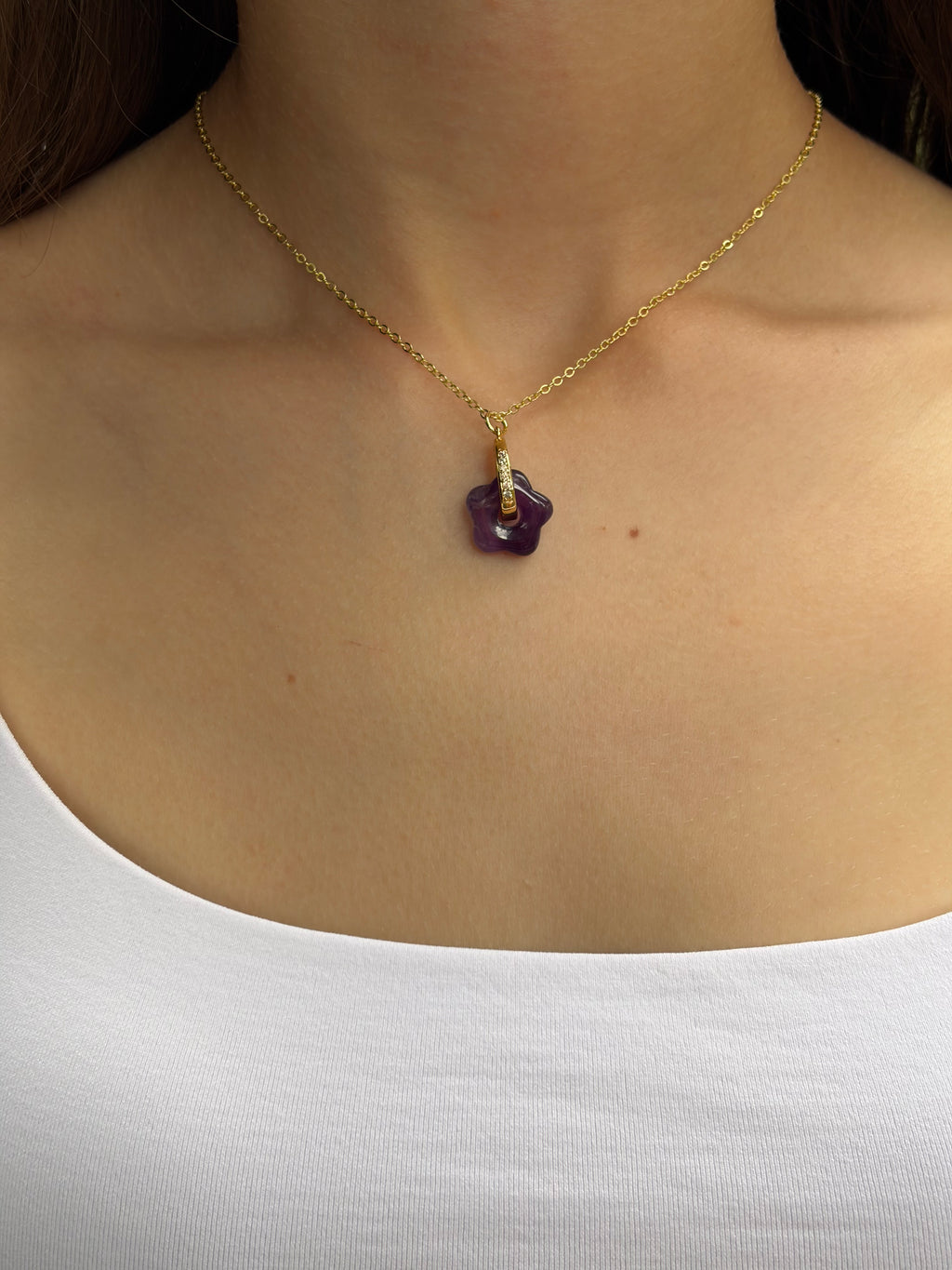 Amethyst flower Earrings, 18K Gold Plated