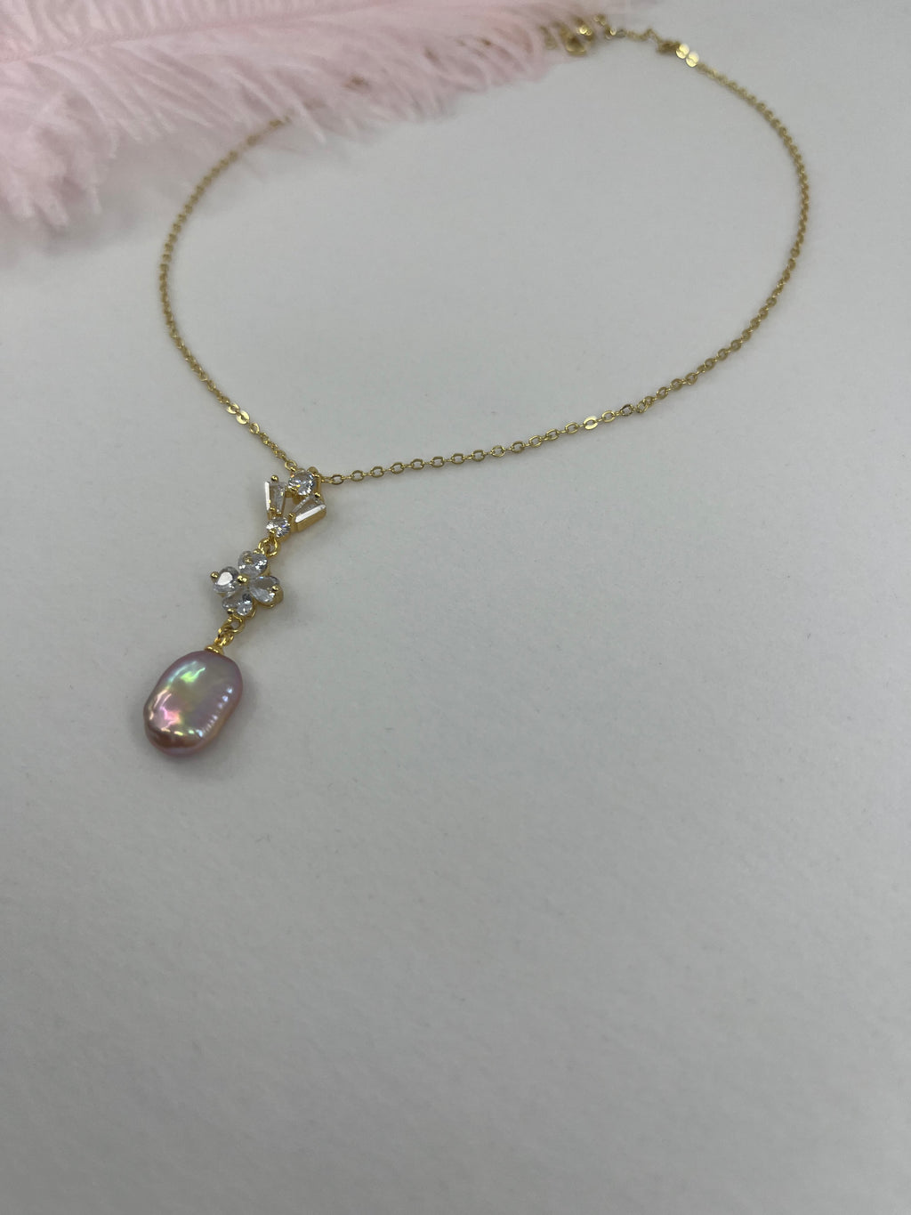 Baroque Pearl and zirconia Y-Necklace, 18k gold plated
