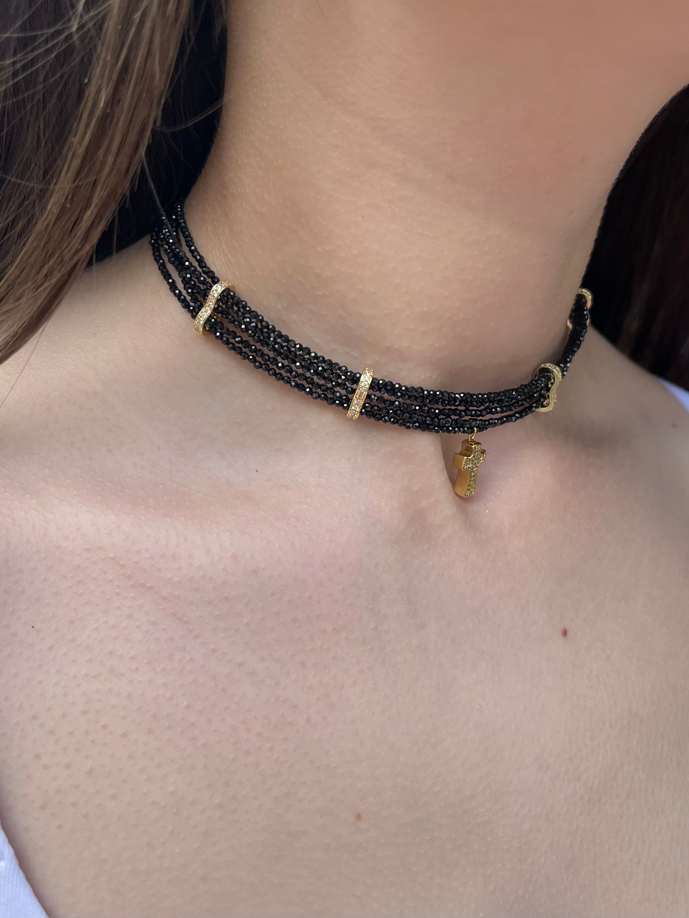 Layered Spinel choker, zirconia 18K Gold Plated spacer and clasp