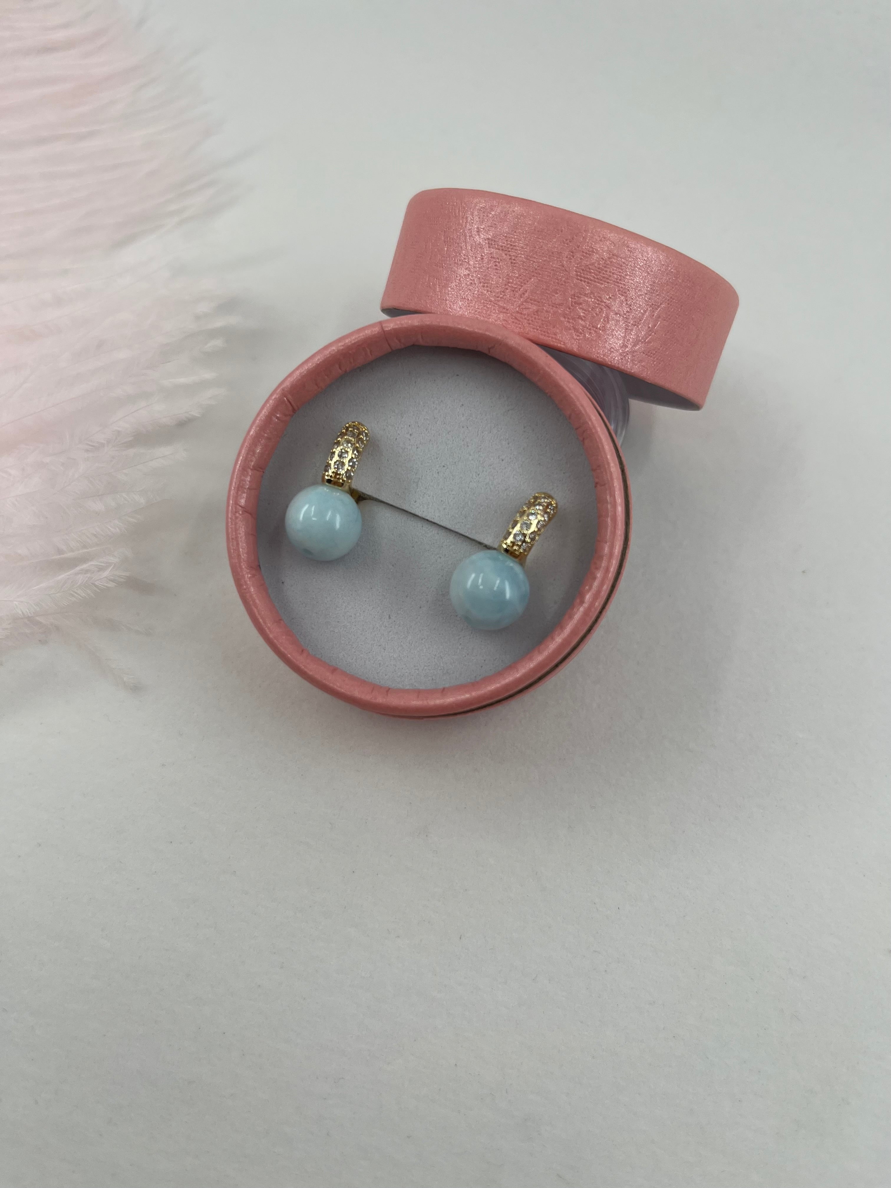 Natural light blue Jade Gold Zirconia Earrings