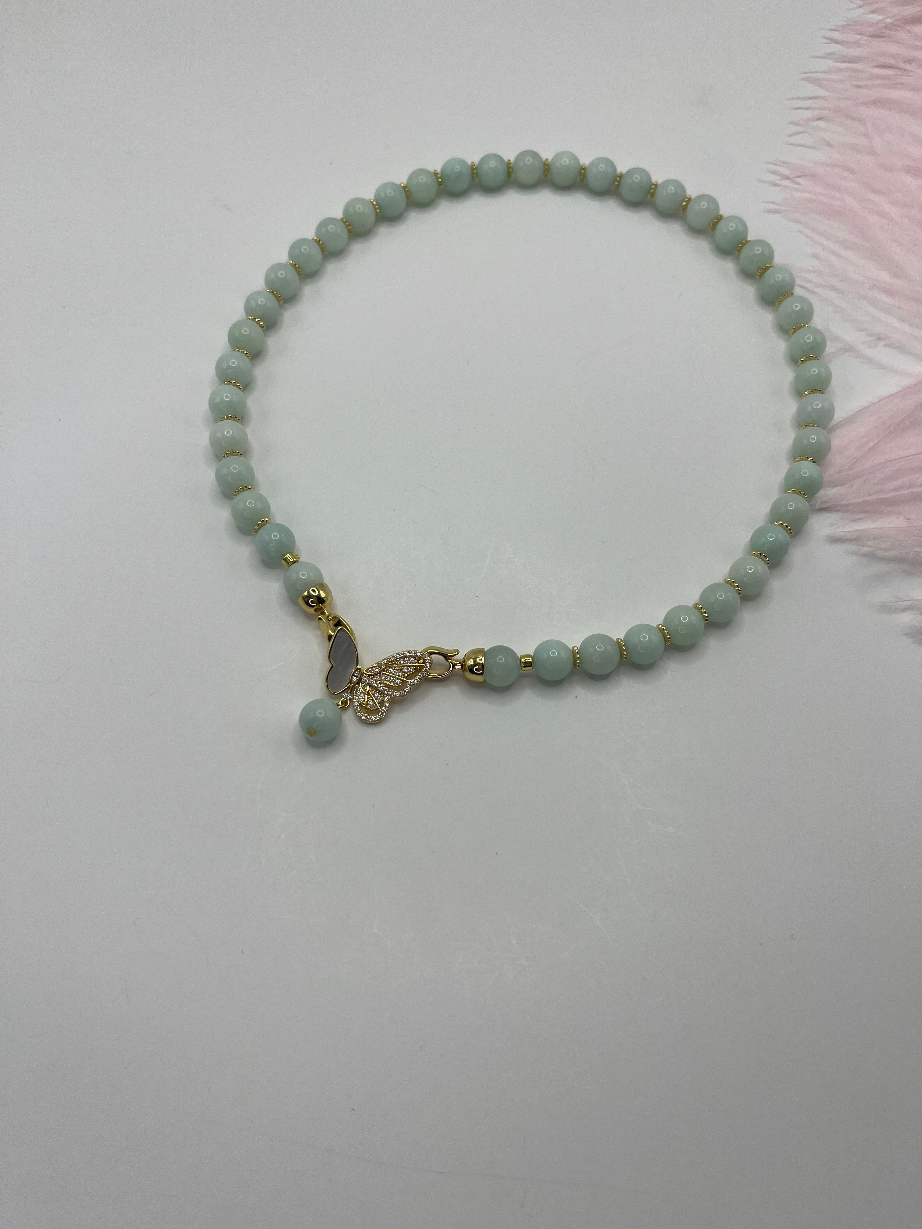 Natural Malaysia Jade Necklace with 18K Gold Butterfly Clasp
