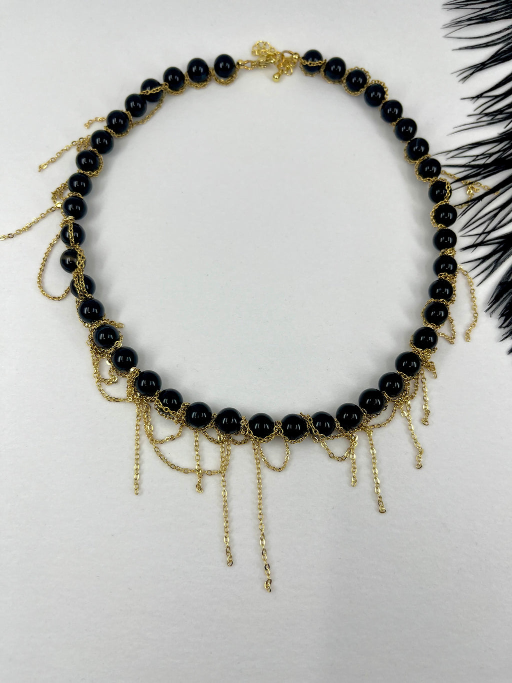 Black Onyx Layered necklace– 18K Gold Plated Chain