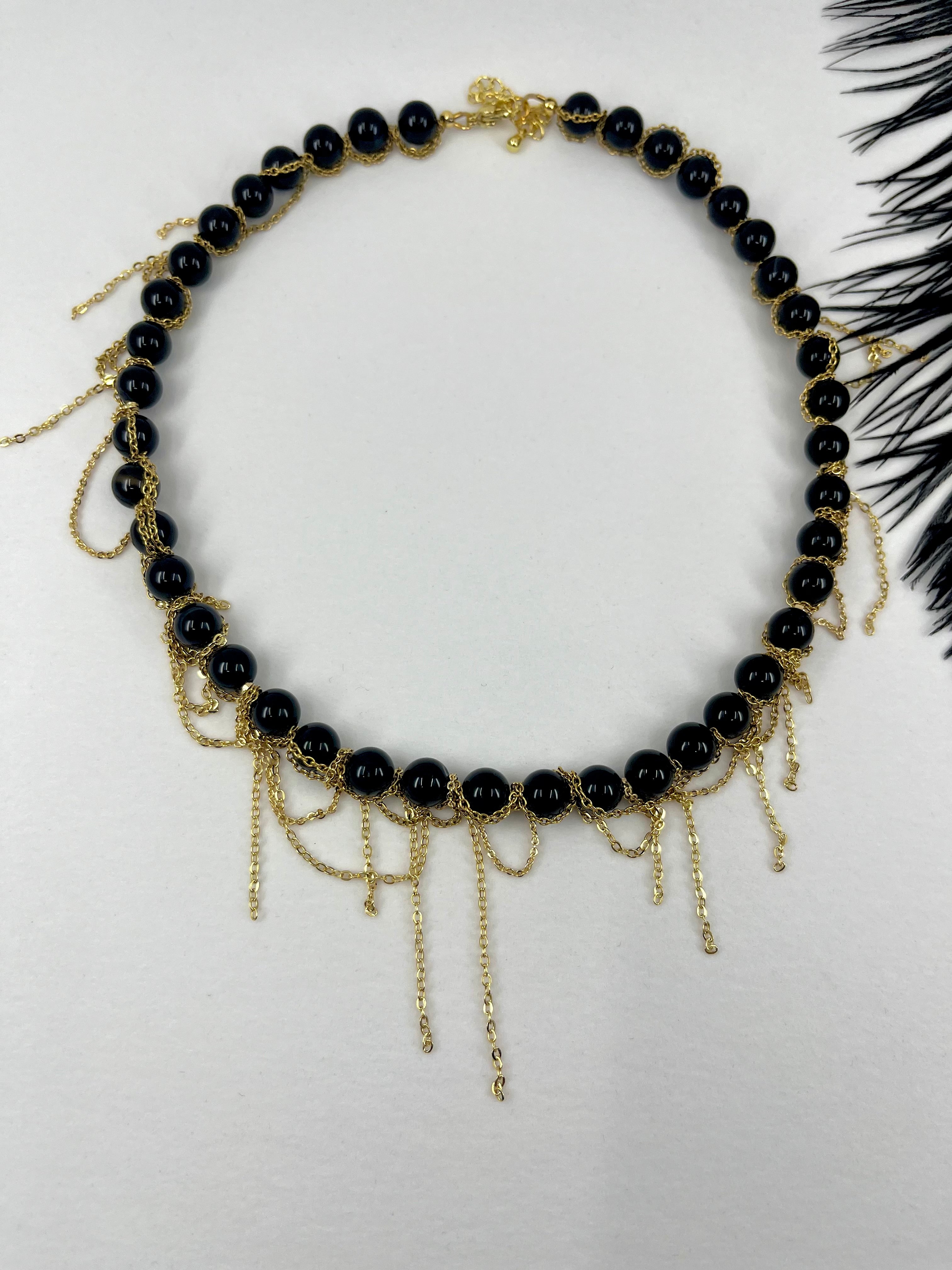 Black Onyx Layered necklace– 18K Gold Plated Chain