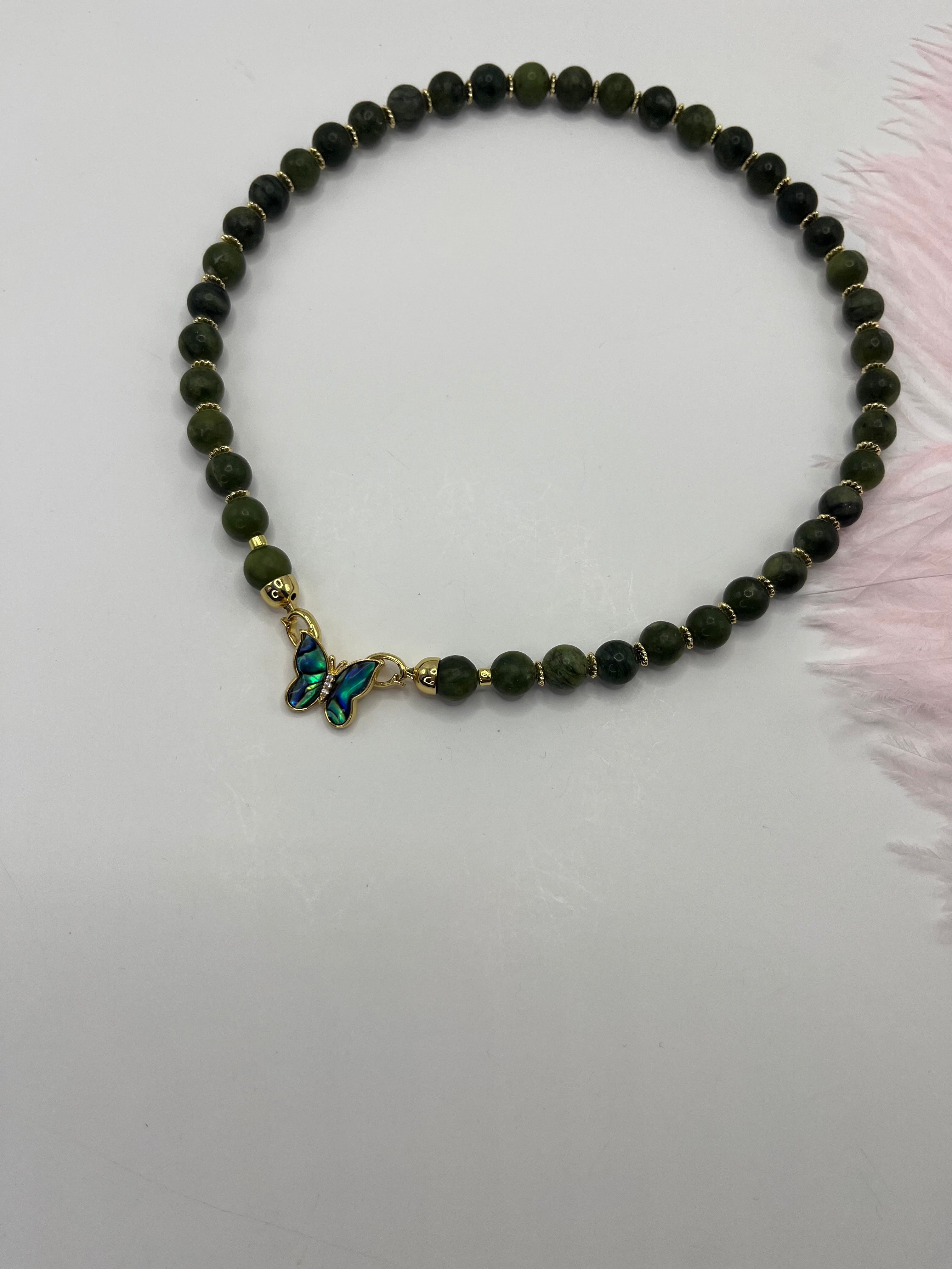 Natural Taiwan Jade Necklace with 18K Gold Butterfly Clasp
