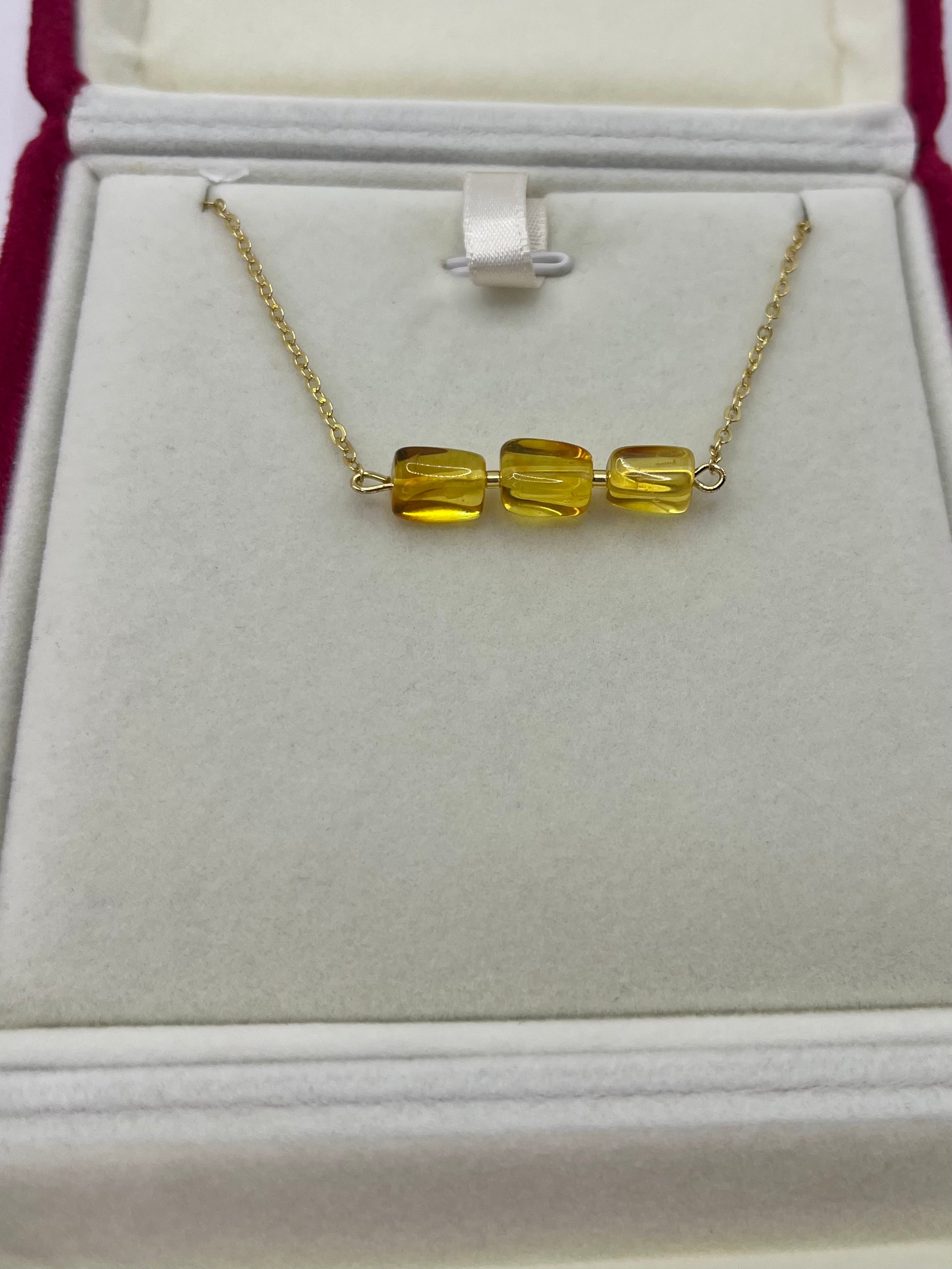 Natural Amber Necklace, chain 18k plated